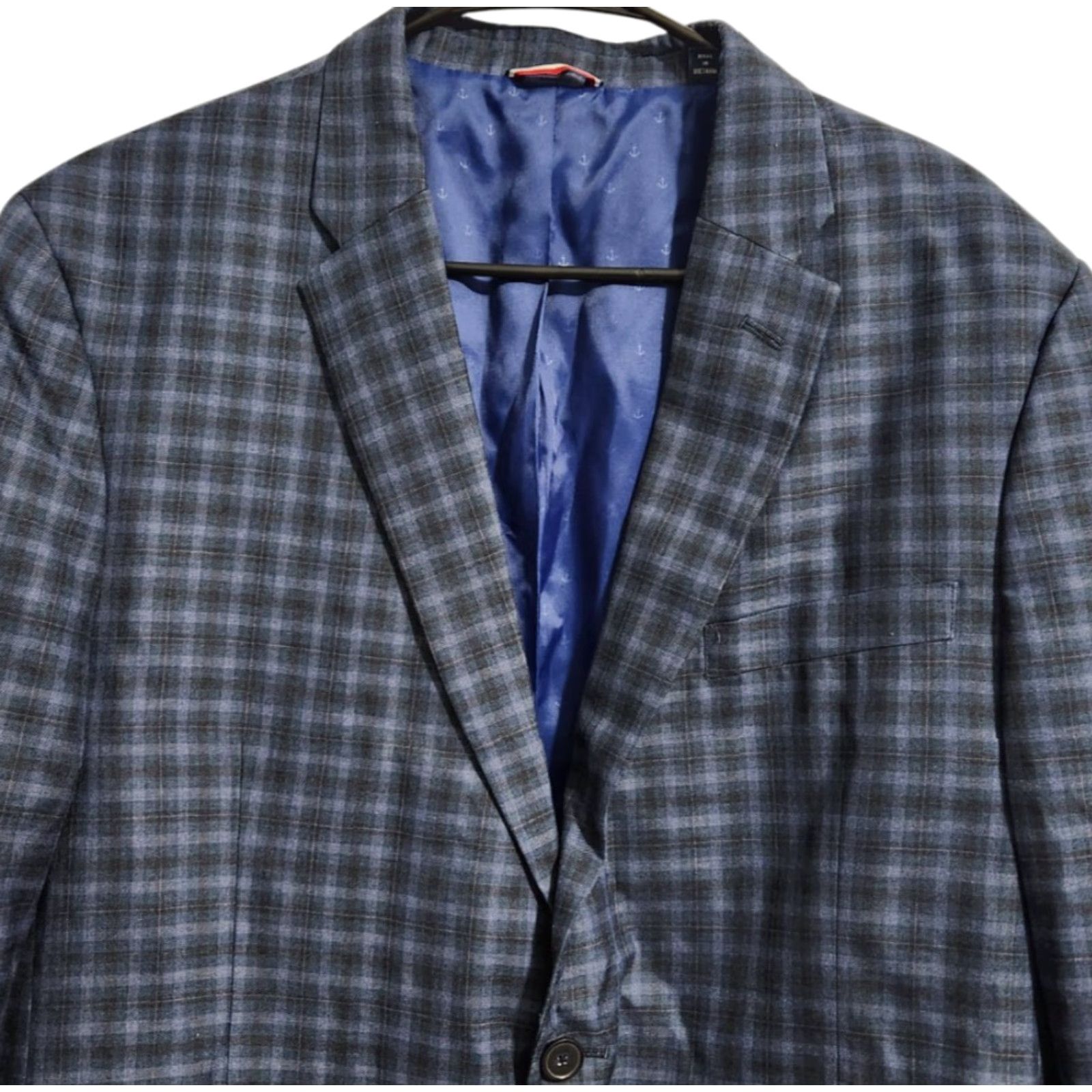 Tommy Hilfiger Tommy Hilfiger Mens Sport Coat Jacket Blazer Two-Button Check 44R Blue 44R Mens Size 44R - 3 Thumbnail