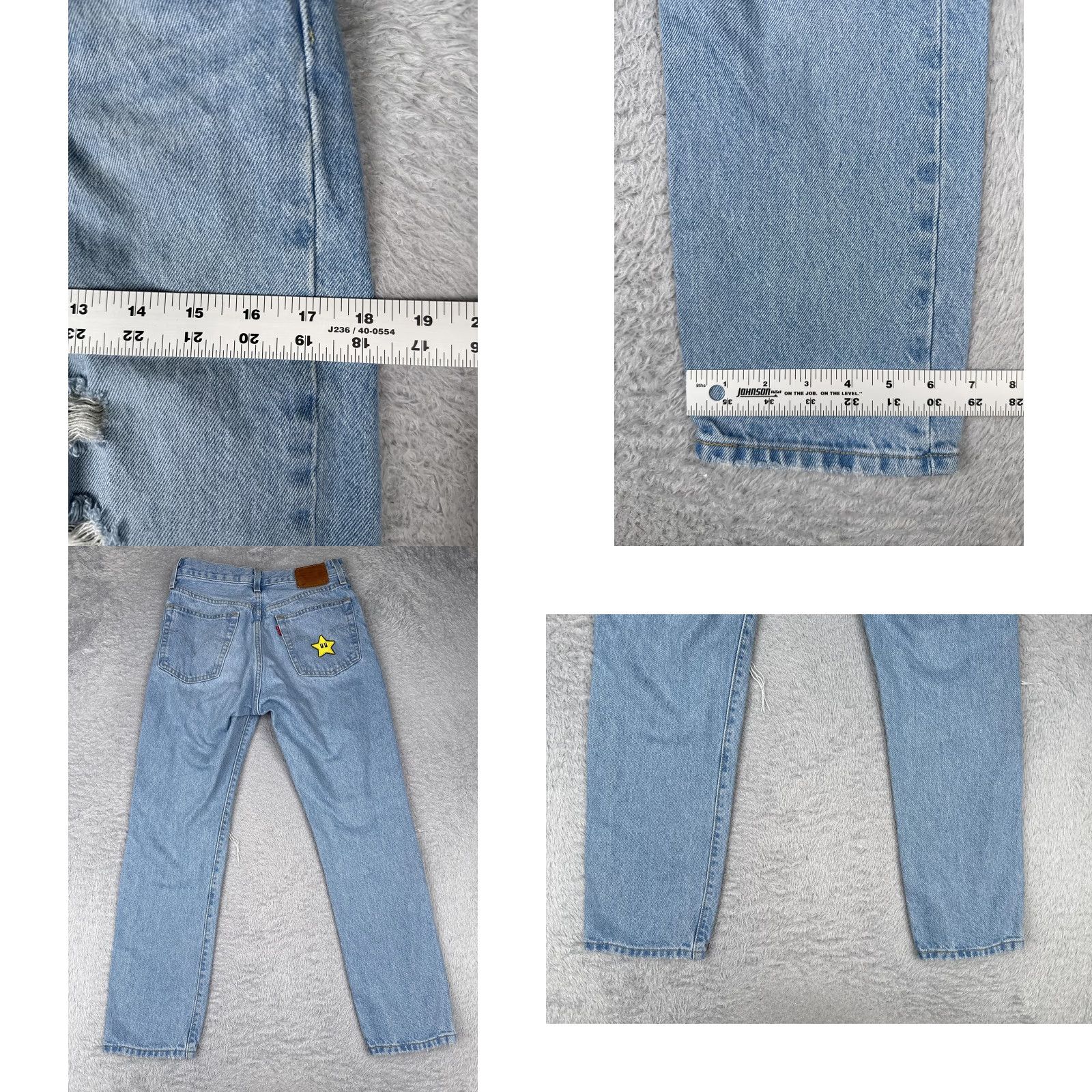 Levi's Levi's 501 Jeans Women 26x28 Light Wash Distressed Crop Embroidered Mario Boo Star 90s Retro USA-Style Denim Straight Pocket Jeans Distressed Buttons Size 26" / US 2 / IT 38 - 10 Thumbnail