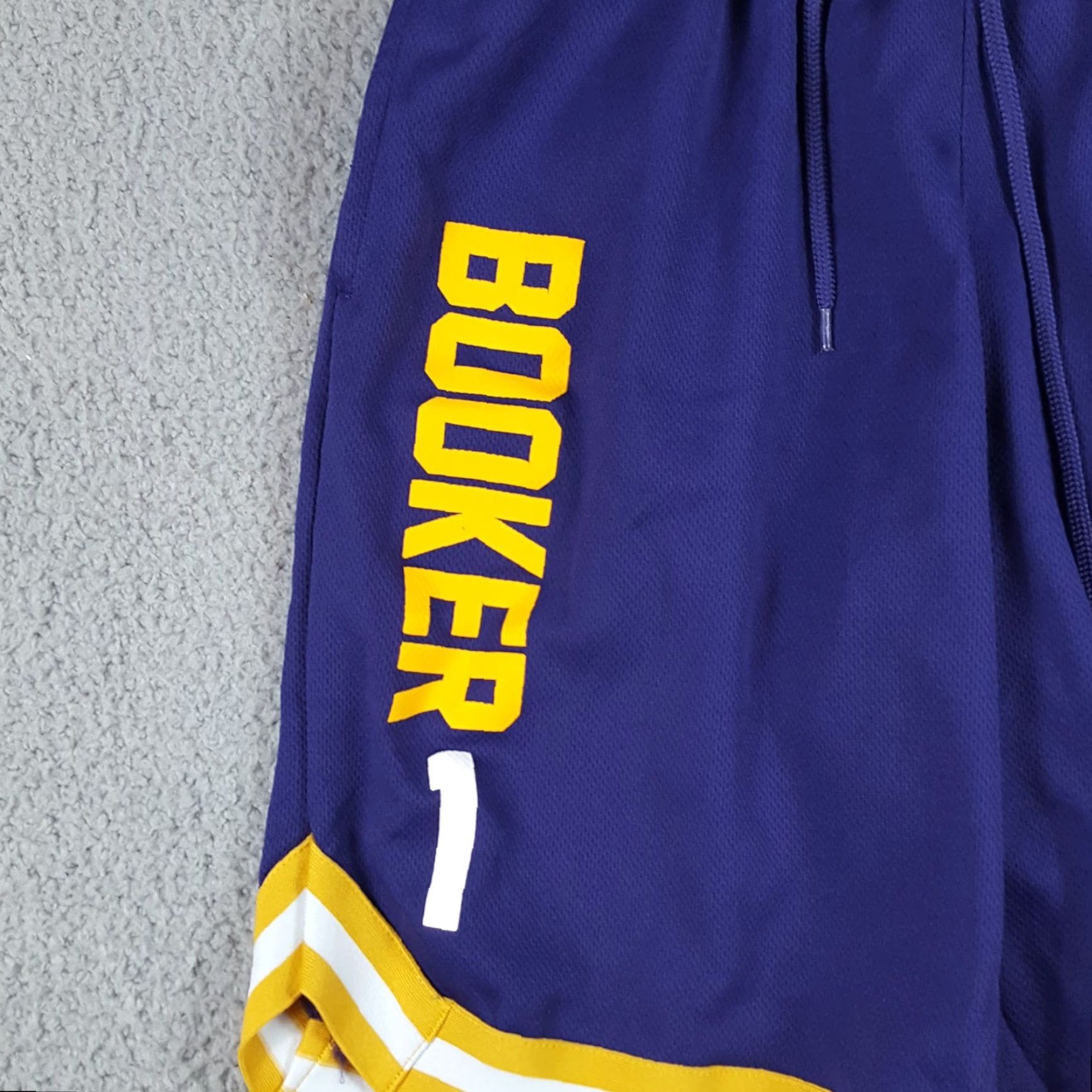 NBA VINTAGE NBA Phoenix Suns Devin Booker Basketball Shorts Mens M Purple Yellow Size US 31 - 2 Thumbnail