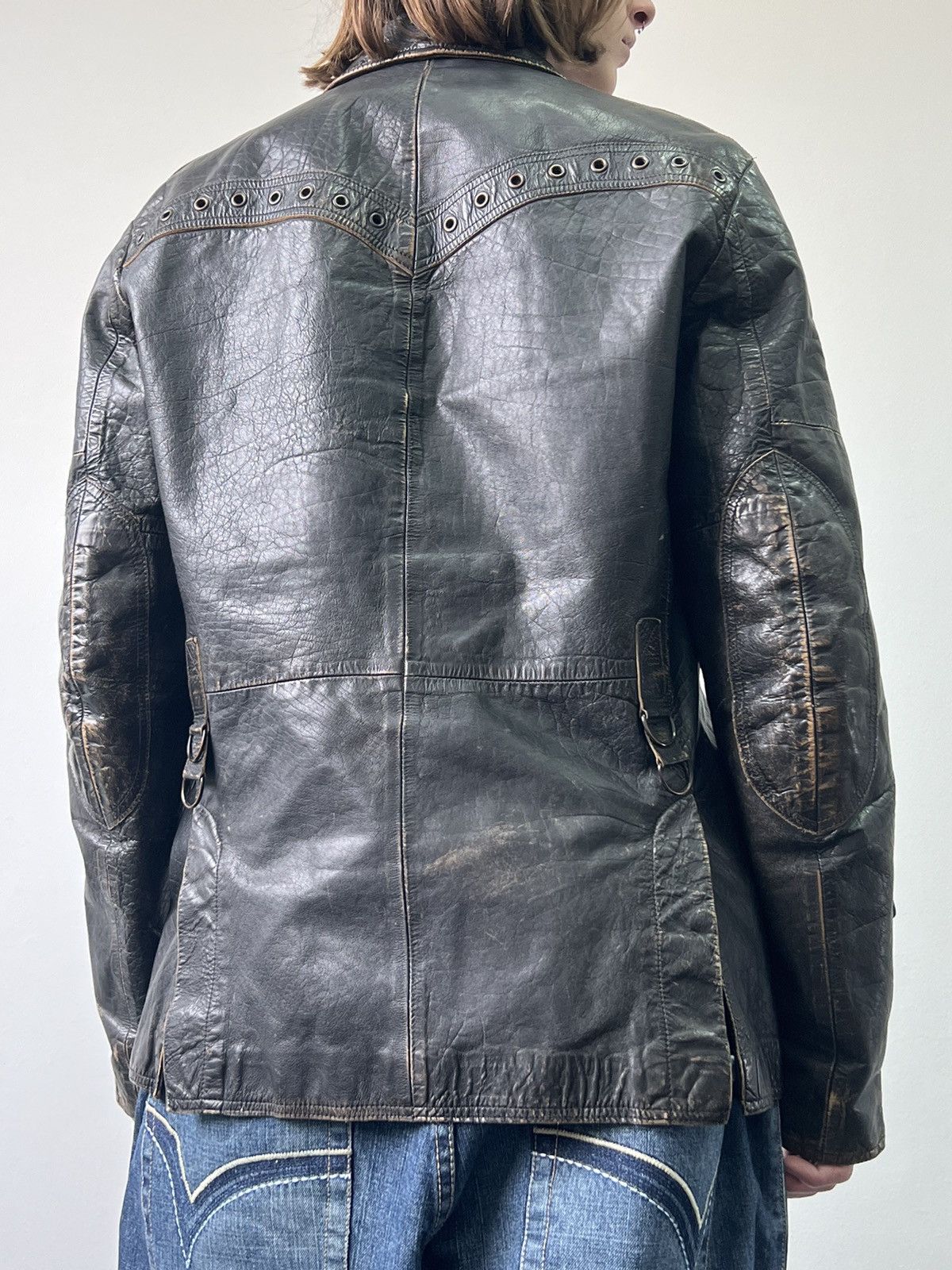 Diesel Vintage 90s Diesel crazy faded Leather moto coat jacket Size US XL / EU 56 / 4 - 3 Thumbnail