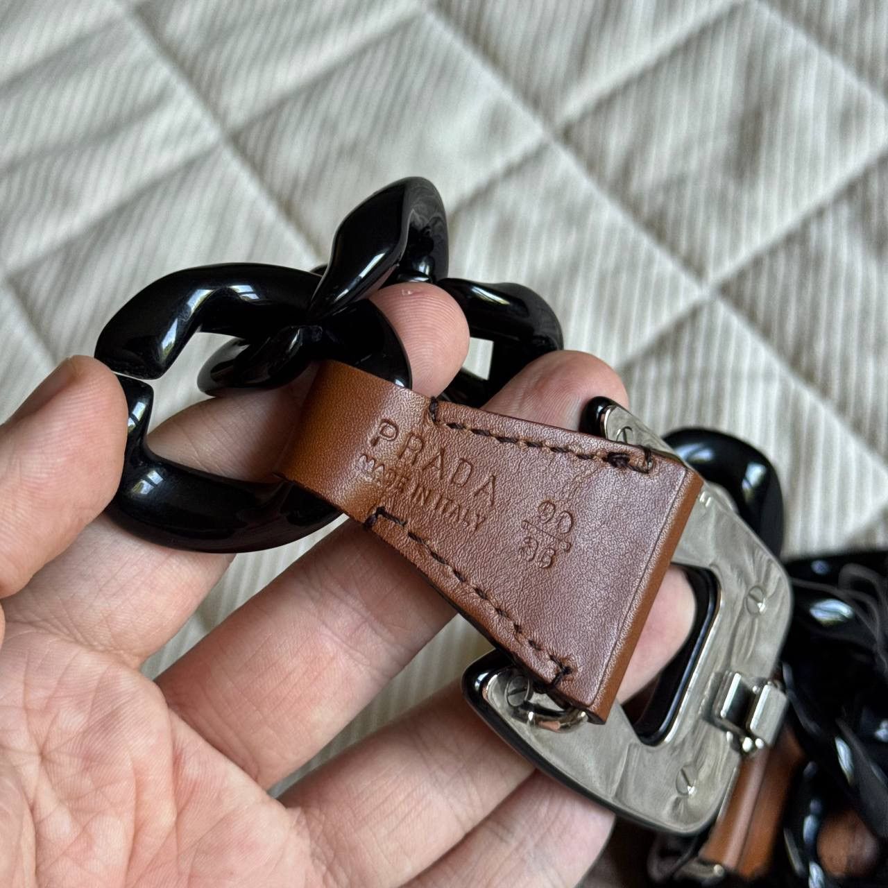 Prada Prada Black Wide Bakelite Chain Leather Belt Size ONE SIZE - 8 Thumbnail