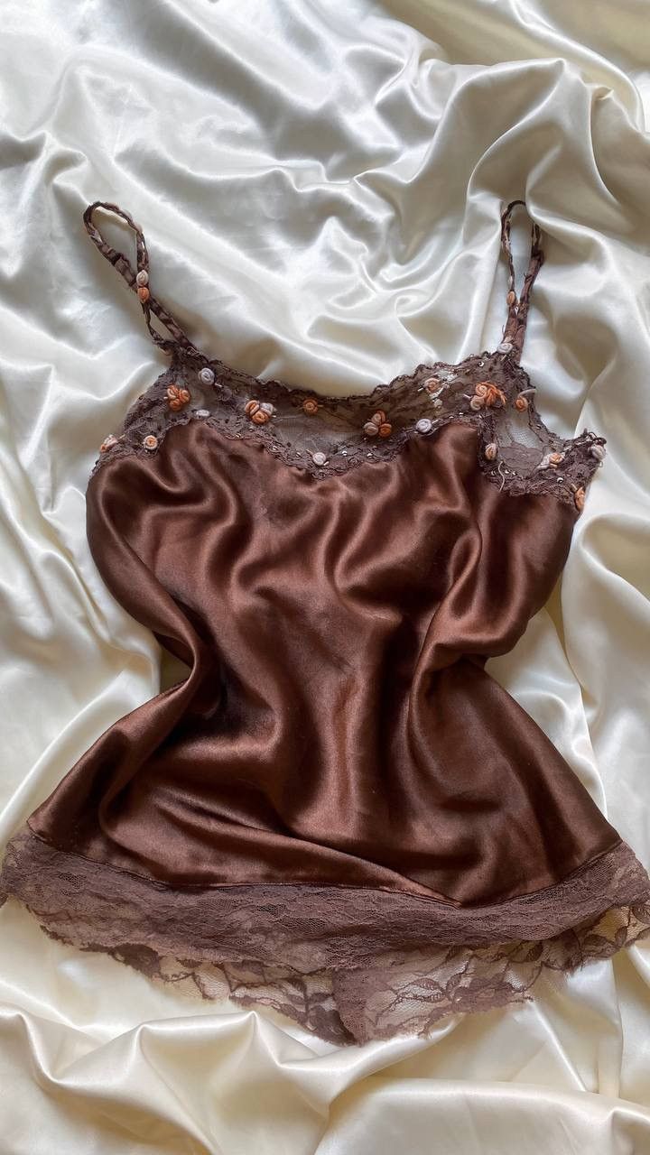 Vintage Vintage brown satin vest top Size S / US 4 / IT 40 - 2 Thumbnail