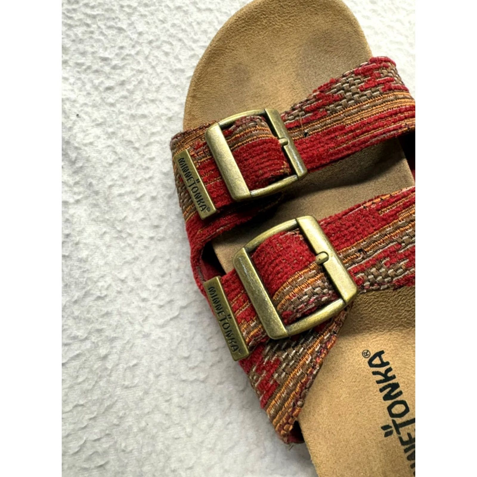 Minnetonka Minnetonka Womens Sandal Red Open Toe Buckle Woven Slide 5 Size US 5 / IT 35 - 3 Thumbnail