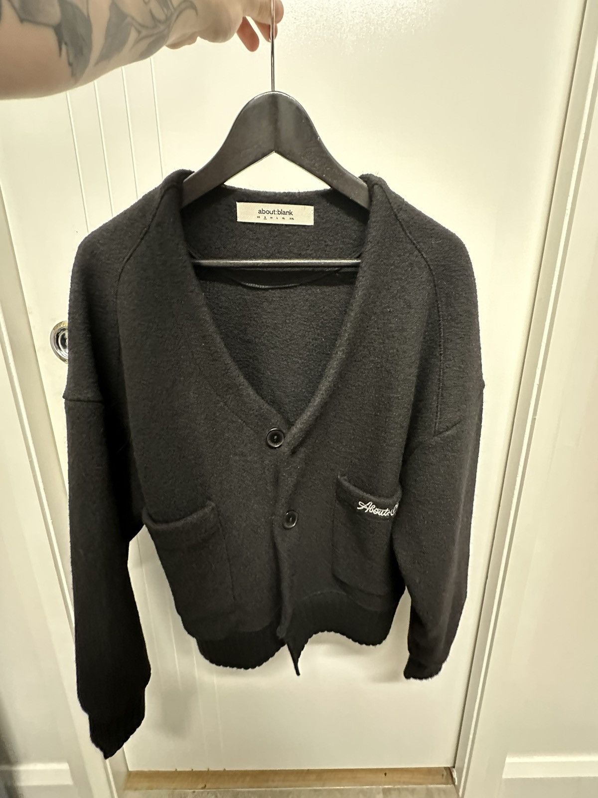 image of About Blank Wool Cropped Cardigan in Black, Men's (Size Small)