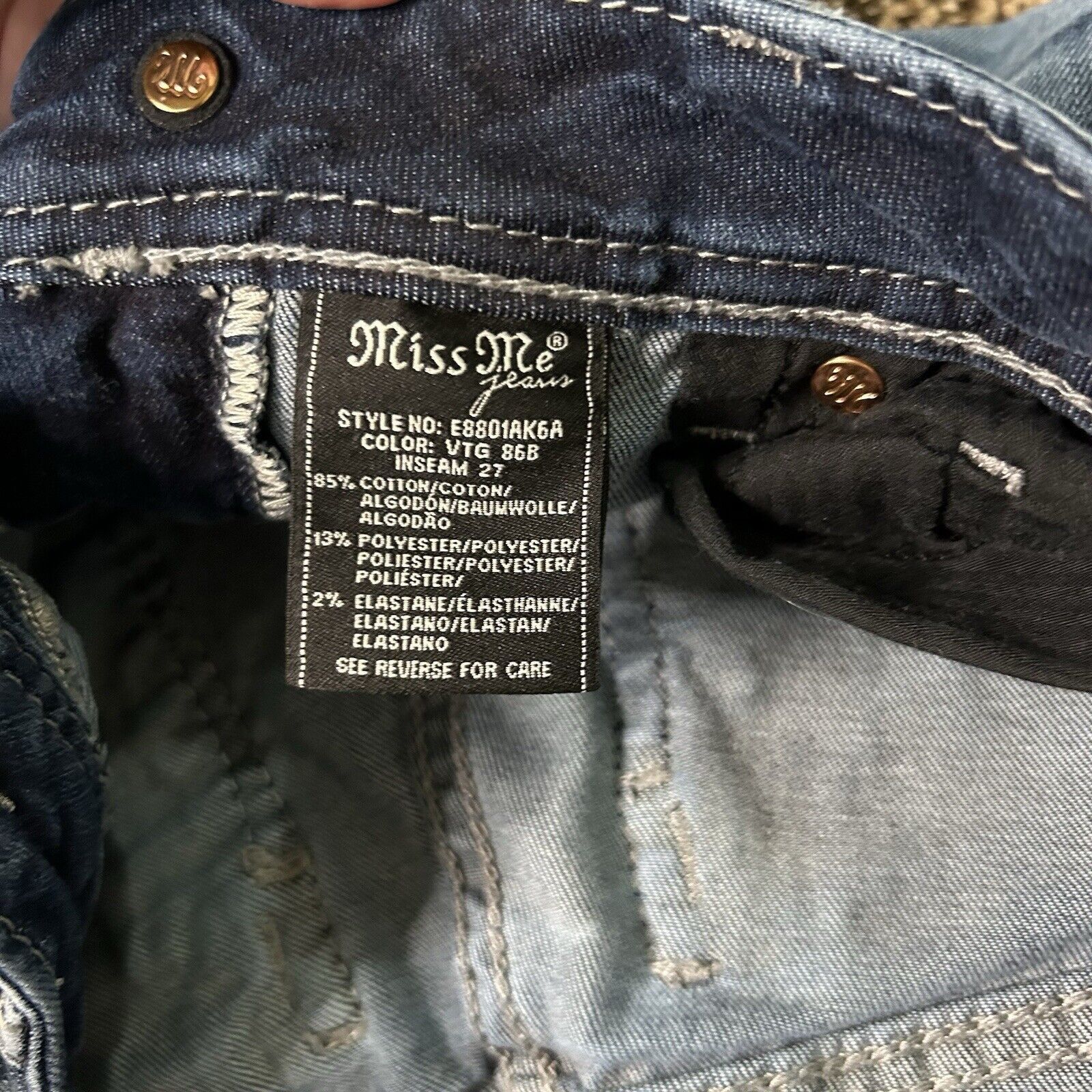 Miss Me Miss Me Ankle Skinny Low Rise Jeans Distressed Sz 27 Size 27" / US 4 / IT 40 - 5 Thumbnail
