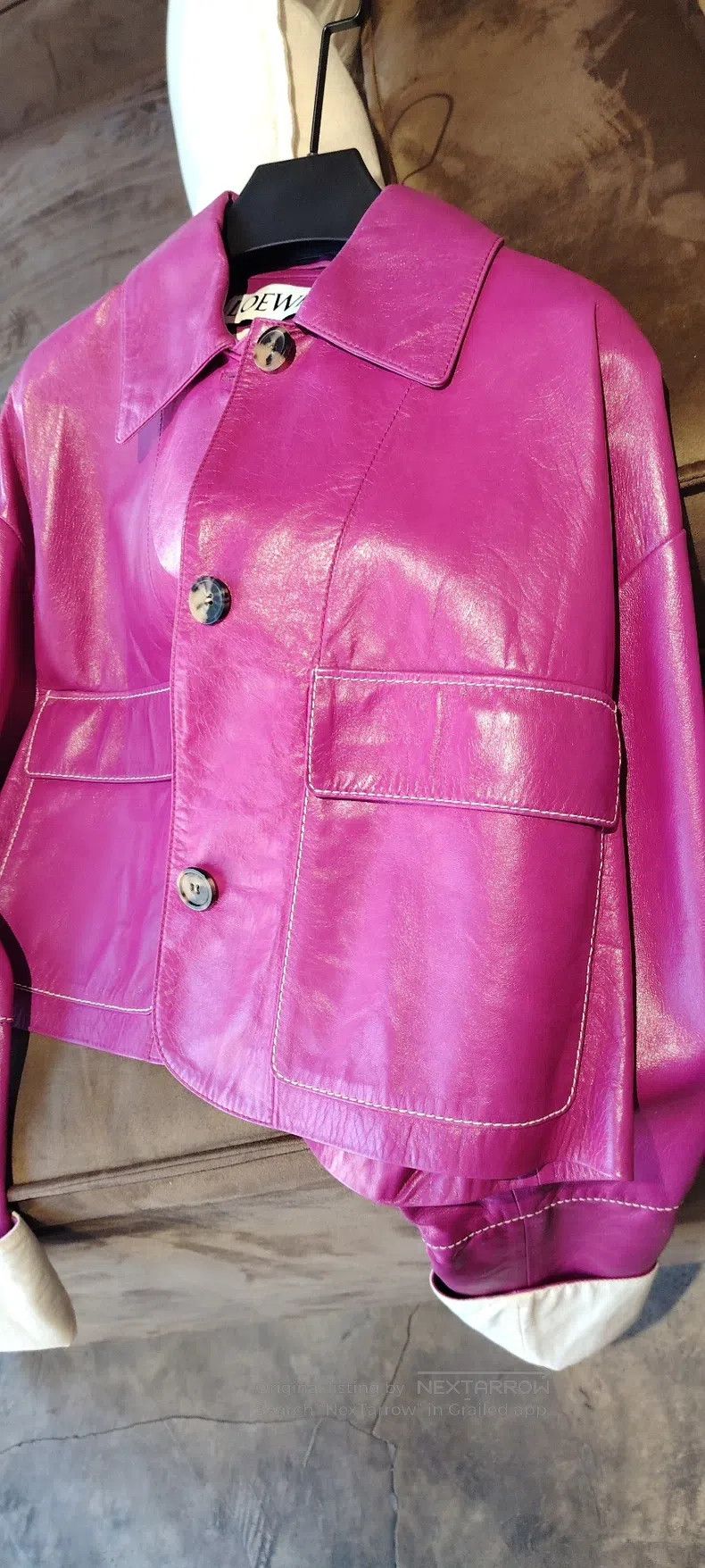Loewe Loewe Rose Pink Leather Jacket with Classic Collar Design, Size XS / US 0-2 / IT 36-38 - 5 Thumbnail