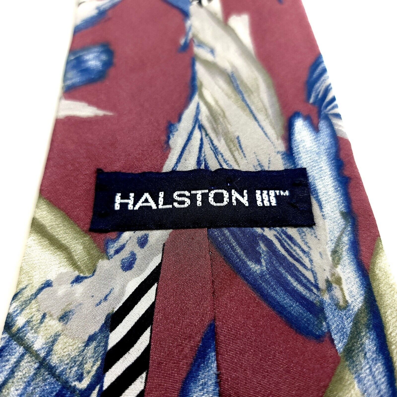 Designer Halston 3 Red Blue Green Abstract Print Short Wide Silk Tie Size ONE SIZE - 3 Thumbnail