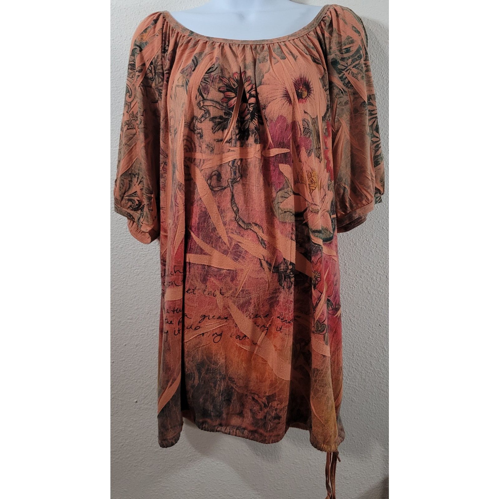 Other Avenue Orange Green Floral Print Pleated Top 22 24 Soft Size 3XL / US 20-22 - 1 Thumbnail
