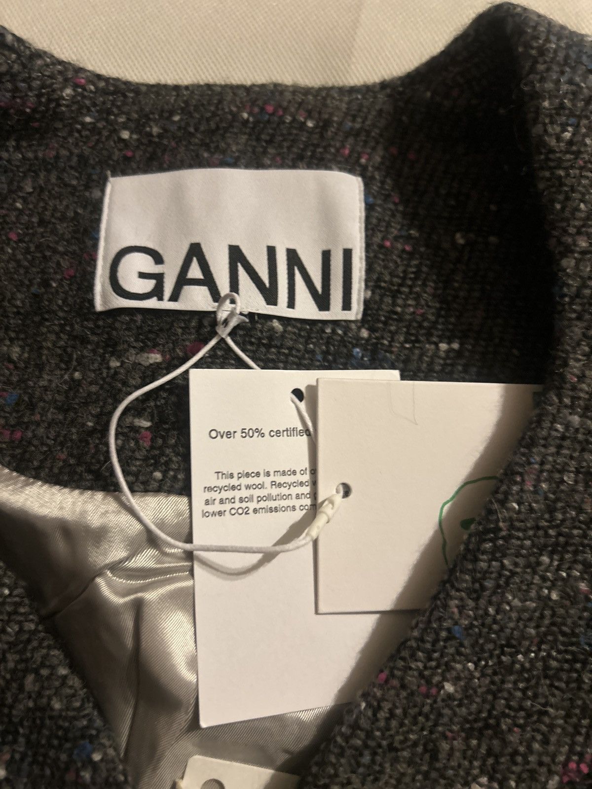 Ganni GANNI Donegal wool-blend bouclé-tweed jacket Anthracite Size S / US 4 / IT 40 - 6 Thumbnail