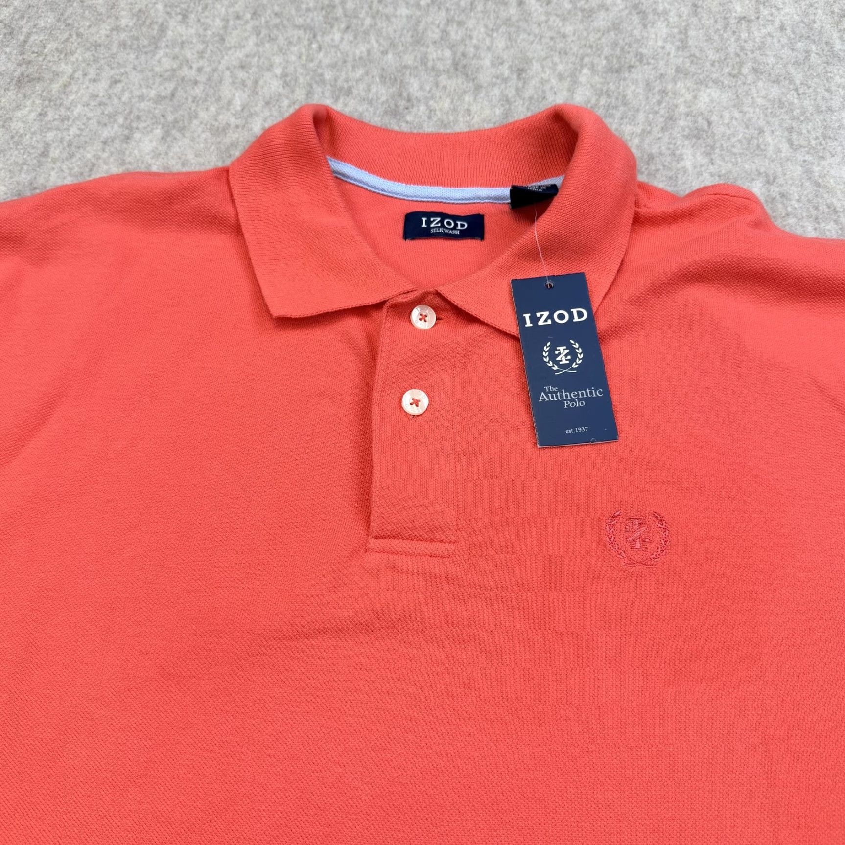 Izod Izod Polo Shirt Mens L Hot Coral 100% Cotton Short Sleeve Collared Solid Golf Casual Shirt Size US L / EU 52-54 / 3 - 3 Thumbnail