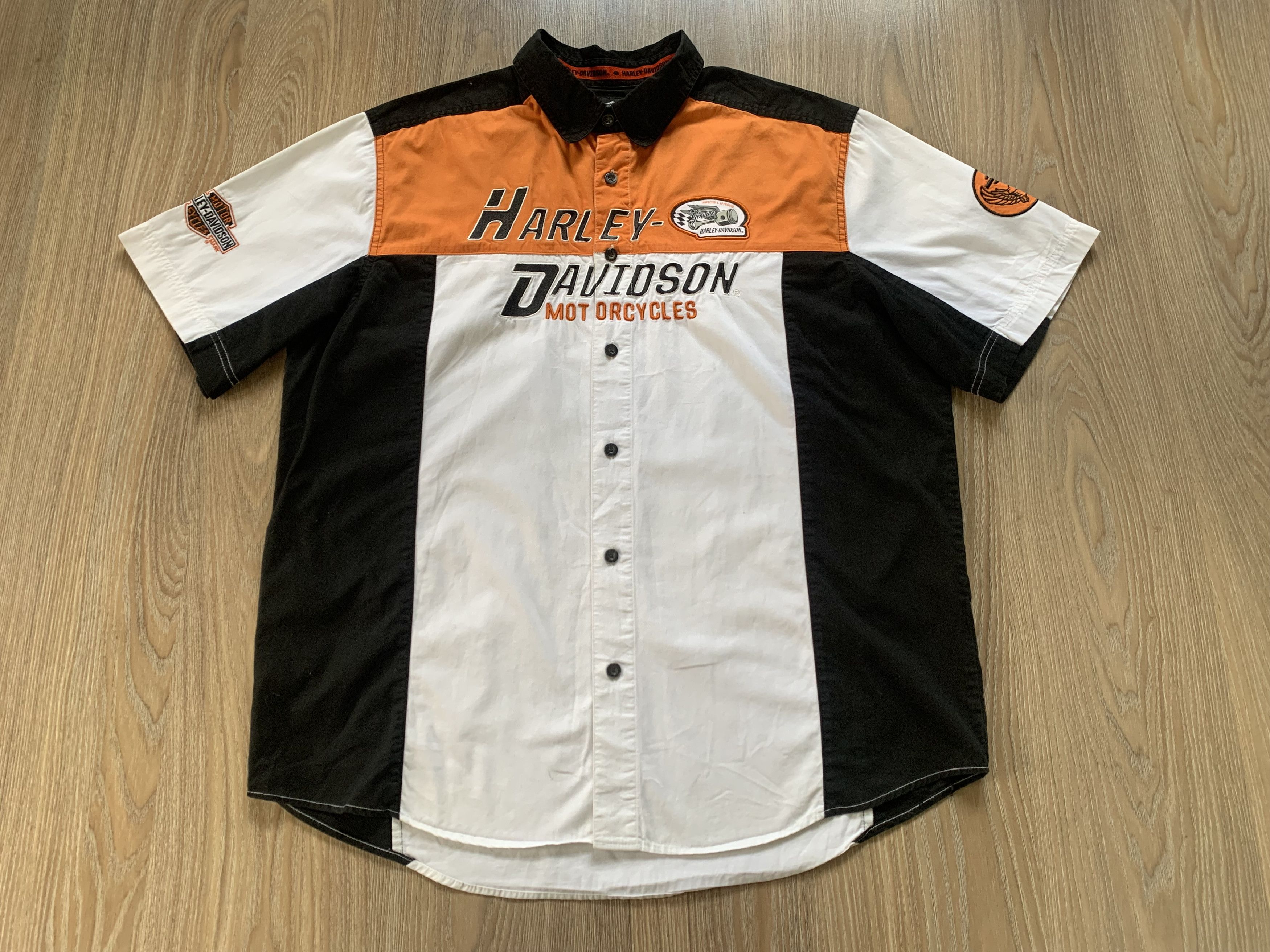 Harley Davidson × Vintage Harley Davidson Cotton Spell Out Logo Button Up Shirt Size US XL / EU 56 / 4 - 2 Thumbnail