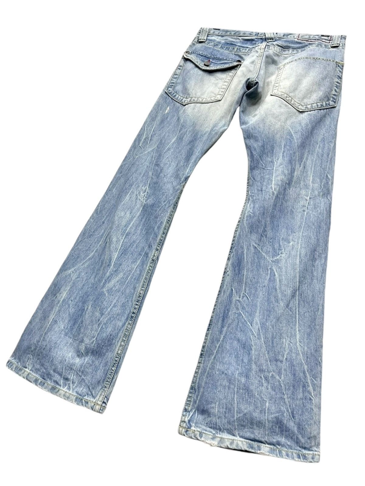 Blue Blue Japan 🔥LIGHT ACID WASH Clawmark Whisker Distressed Lowrise FLARE Size US 31 - 4 Thumbnail