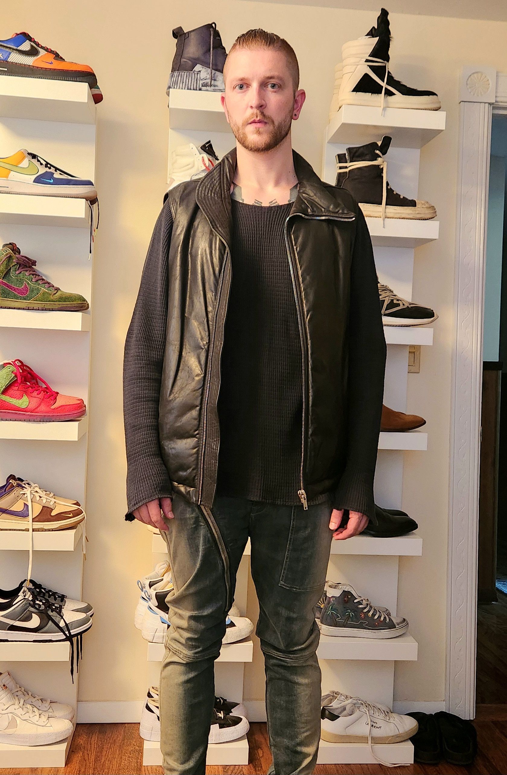 Rick Owens Rick Owens Calfskin Asymmetrical Down vest Size US XL / EU 56 / 4 - 8 Thumbnail