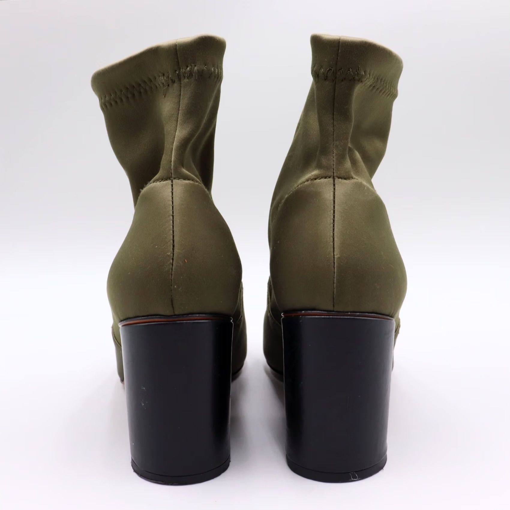 Vintage Robert Clergerie Green Satin Stretch Chunky Heel Ankle Boots Size 9.5B US Size US 11 / IT 41 - 7 Thumbnail