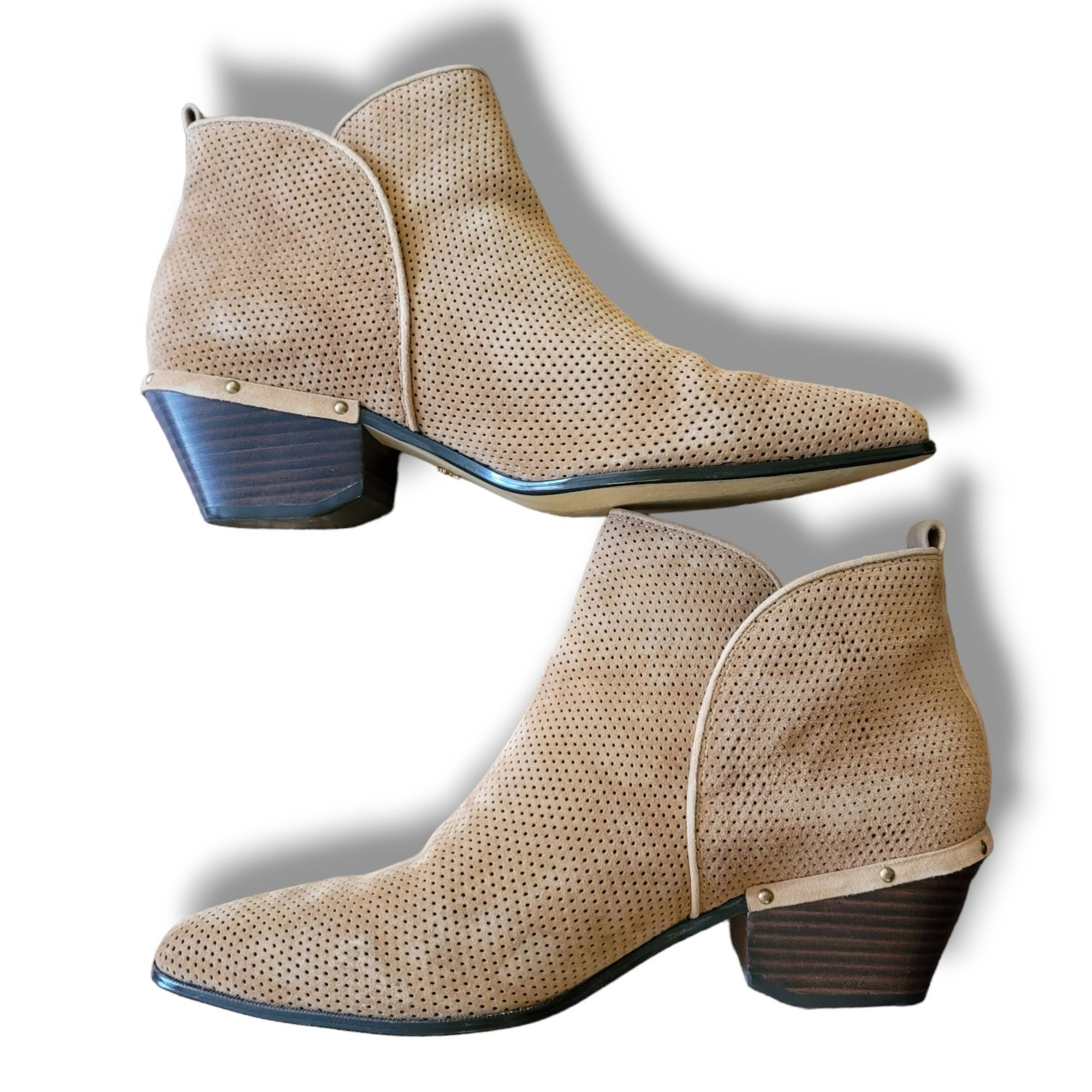 Other Nina Originals Tan Ankle Boot Perforated Stacked Heel Woman' Size US 11 / IT 41 - 1 Thumbnail