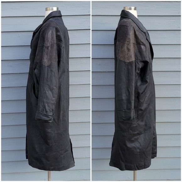 Vintage Vintage 90s y2k Punk Rock Grunge Black Leather Oversized Tre Size L / US 10 / IT 46 - 2 Thumbnail