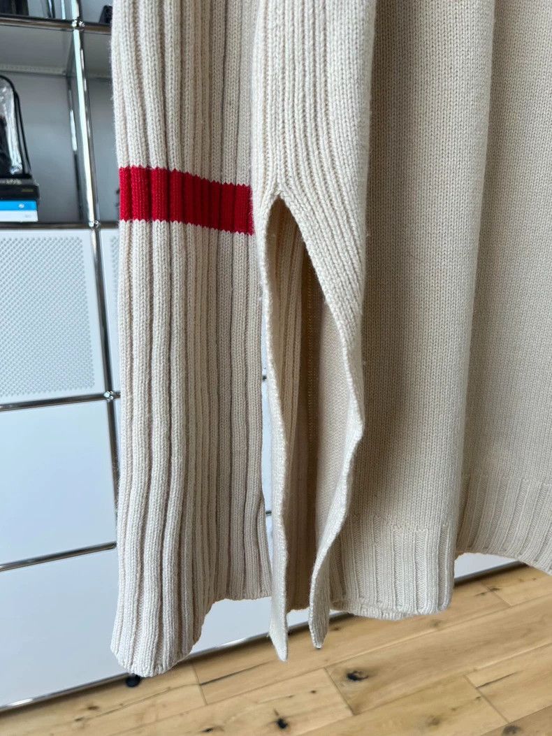 Celine Beige High Neck Knit Sweater with Red Stripe Size US XS / EU 42 / 0 - 3 Thumbnail