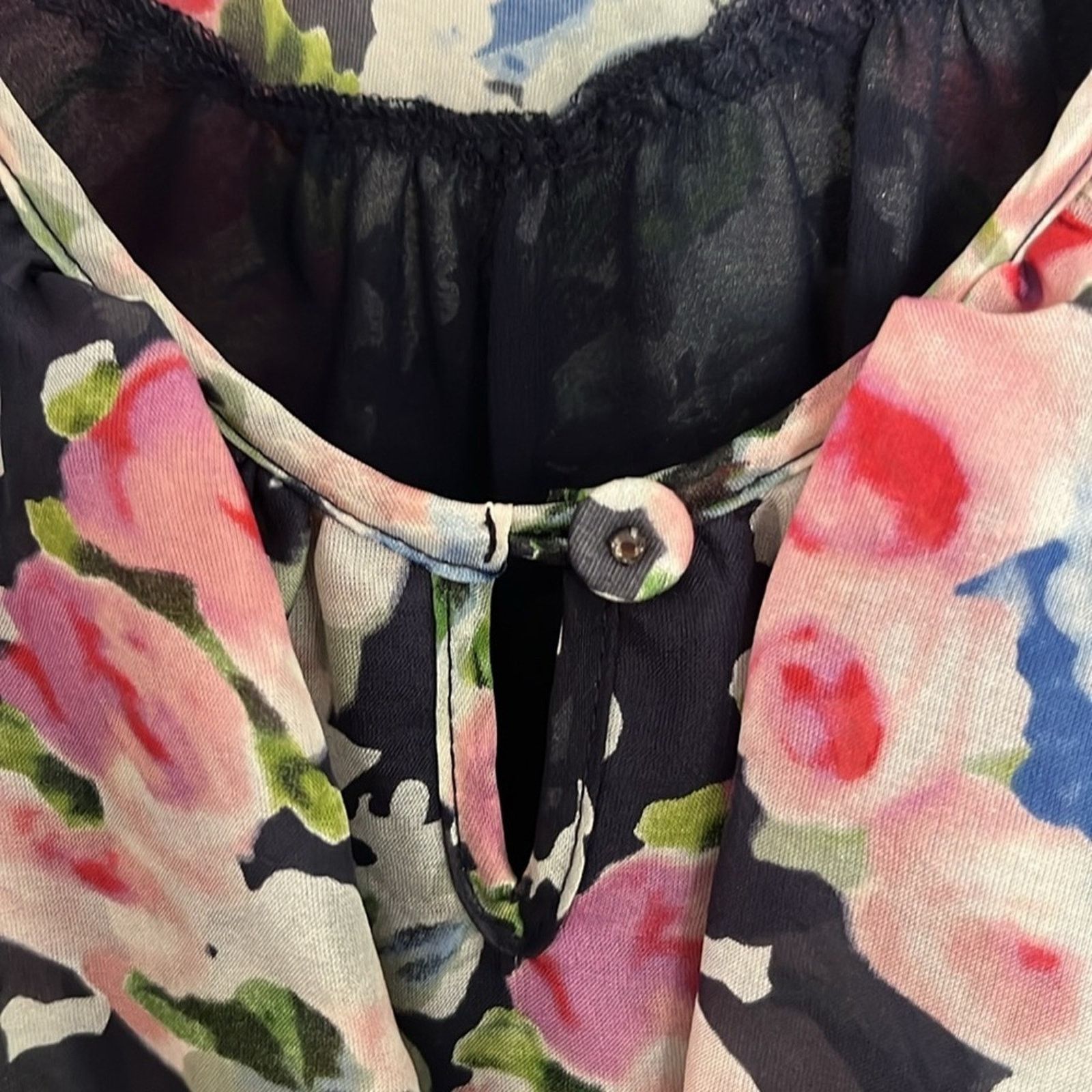 Rebecca Taylor Rebecca Taylor Black Pink Floral Silk Top Size 8 Size M / US 6-8 / IT 42-44 - 3 Thumbnail