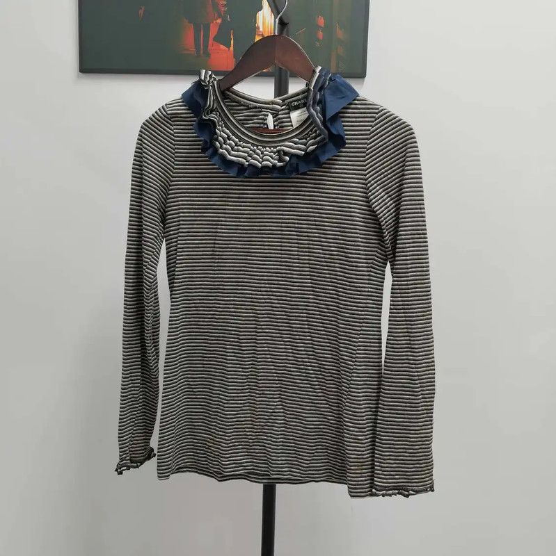 Chanel Chanel Gray Cotton Long Sleeve T-Shirt 0089 Size M / US 6-8 / IT 42-44 - 1 Thumbnail