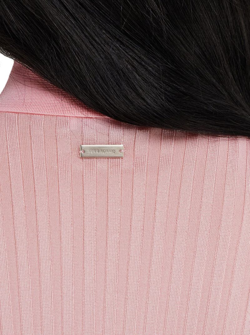 Salvatore Ferragamo o1s1rm0526 Long sleeved Ribbed Knit Polo Sweater in Pink Size S / US 4 / IT 40 - 6 Thumbnail