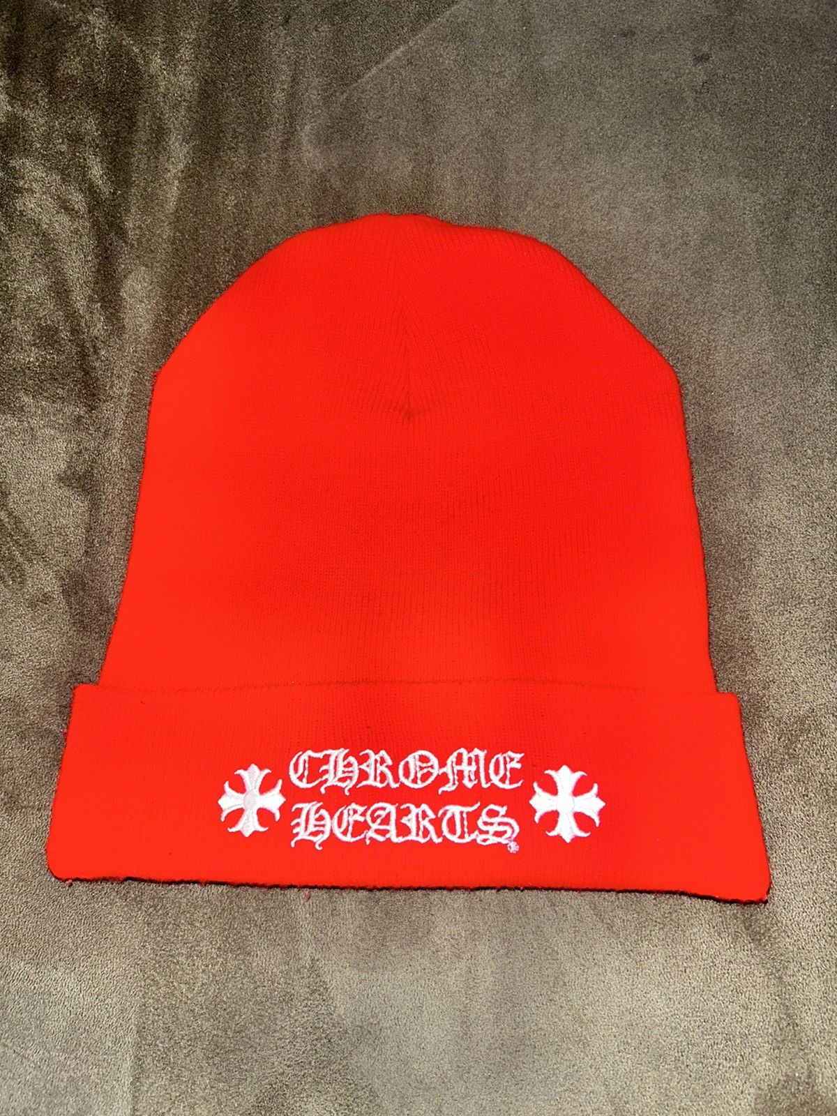 image of Red Chrome Hearts Beenie, Men's