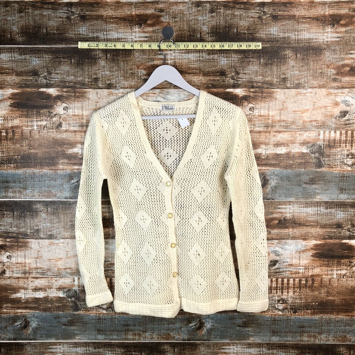 Japanese Brand Platane Cream crochet sexy meshnet Cardigan Knitwear #A1477 Size M / US 6-8 / IT 42-44 - 1 Thumbnail