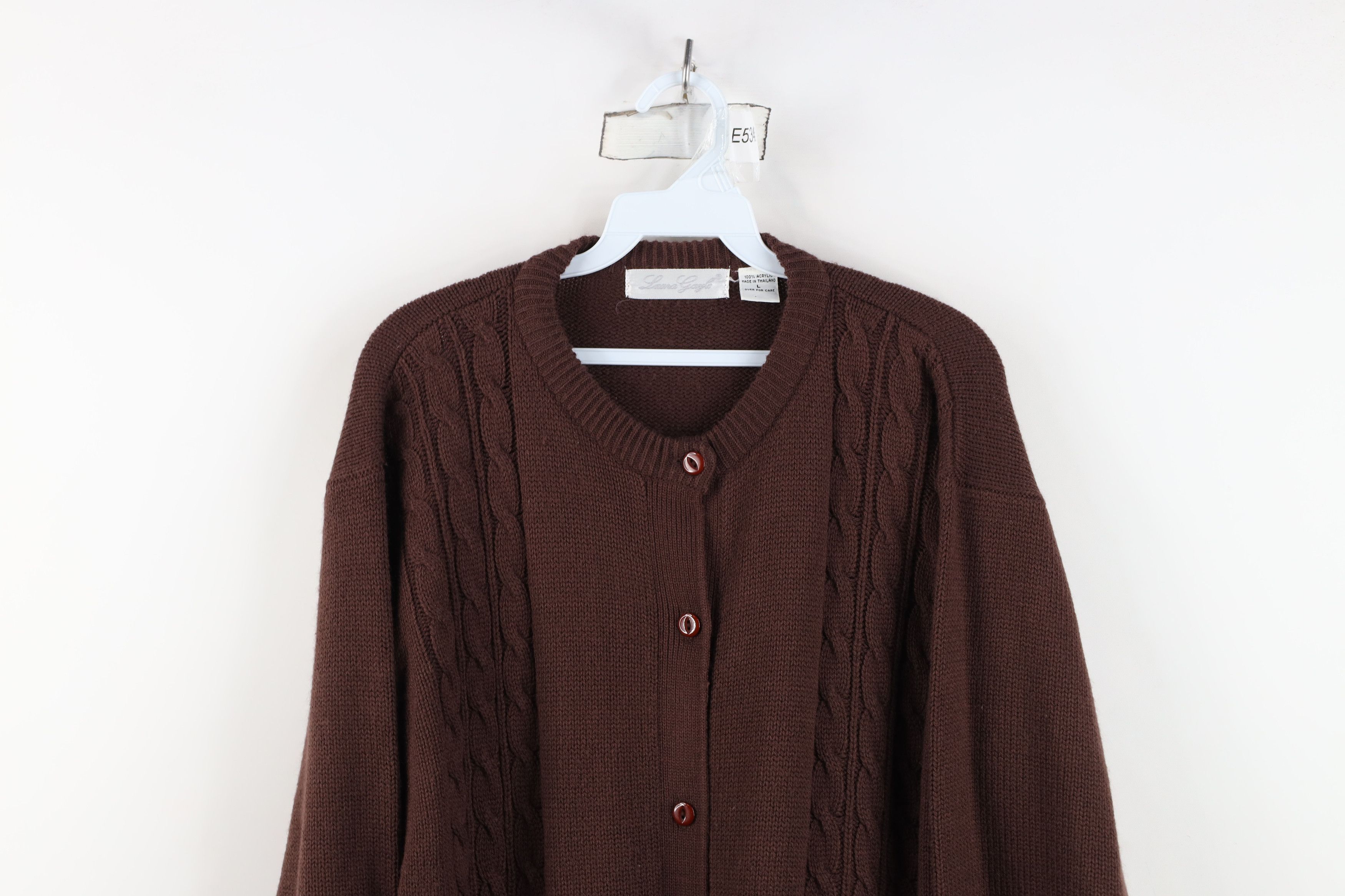Vintage Vintage 90s Streetwear Cable Knit Cardigan Sweater Brown Size L / US 10 / IT 46 - 2 Thumbnail