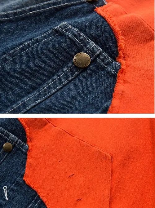 Other 2020S/S Simple Blue Japan Orange Denim Patchwork Hoodie Size US M / EU 48-50 / 2 - 3 Thumbnail
