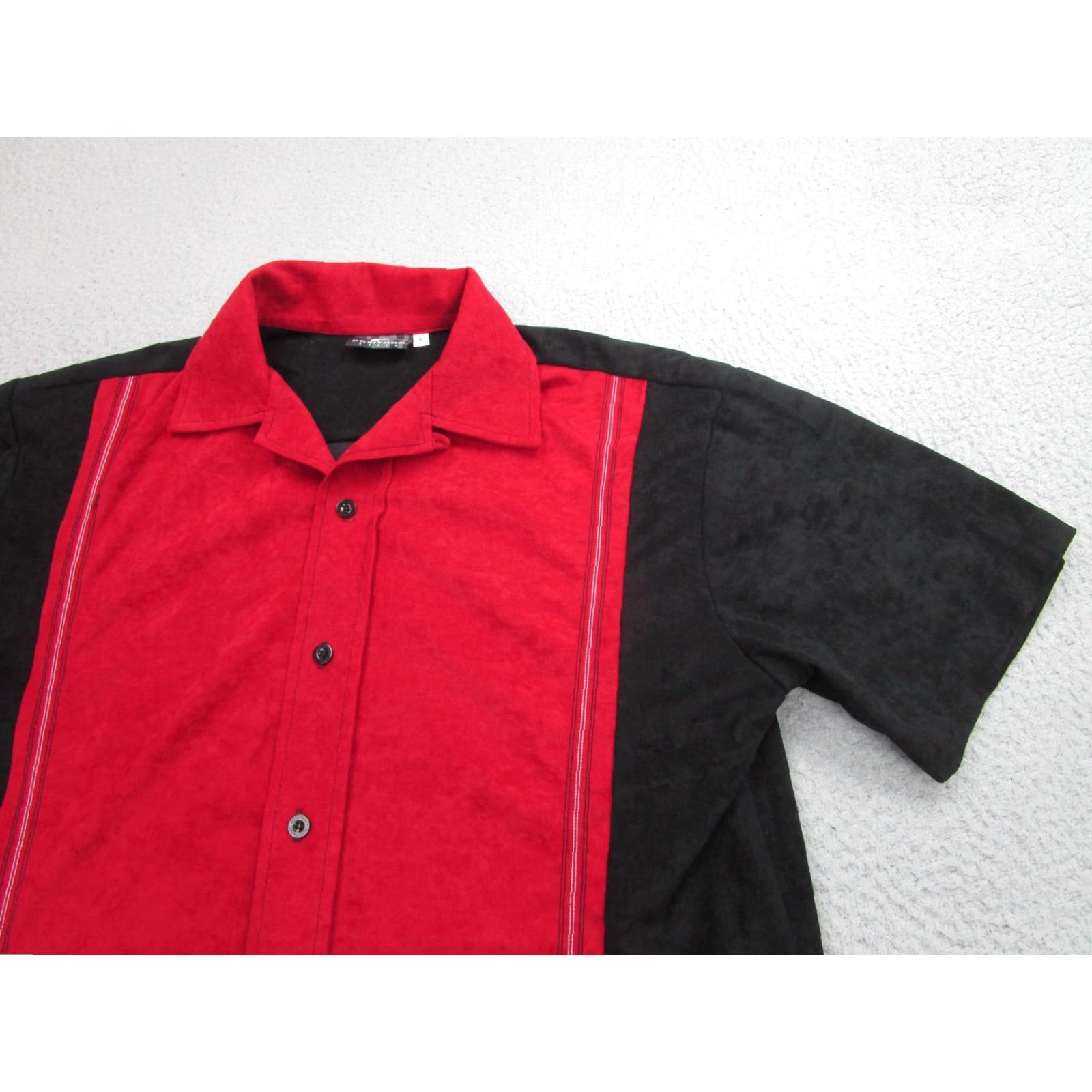 Velour Positano Shirt Mens Large Red Black Velour Bowling USA Made USA Retro Rockabilly Size US L / EU 52-54 / 3 - 2 Thumbnail