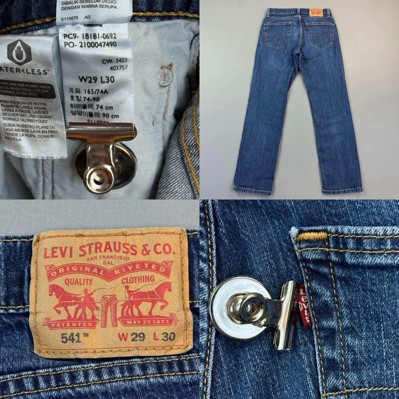 Levi's Levis 541 Jeans Mens 29x29 Blue Dark Wash Denim Athletic Taper Stretch 90s Cowboys Retro USA Jeans Mens Size US 29 - 8 Thumbnail