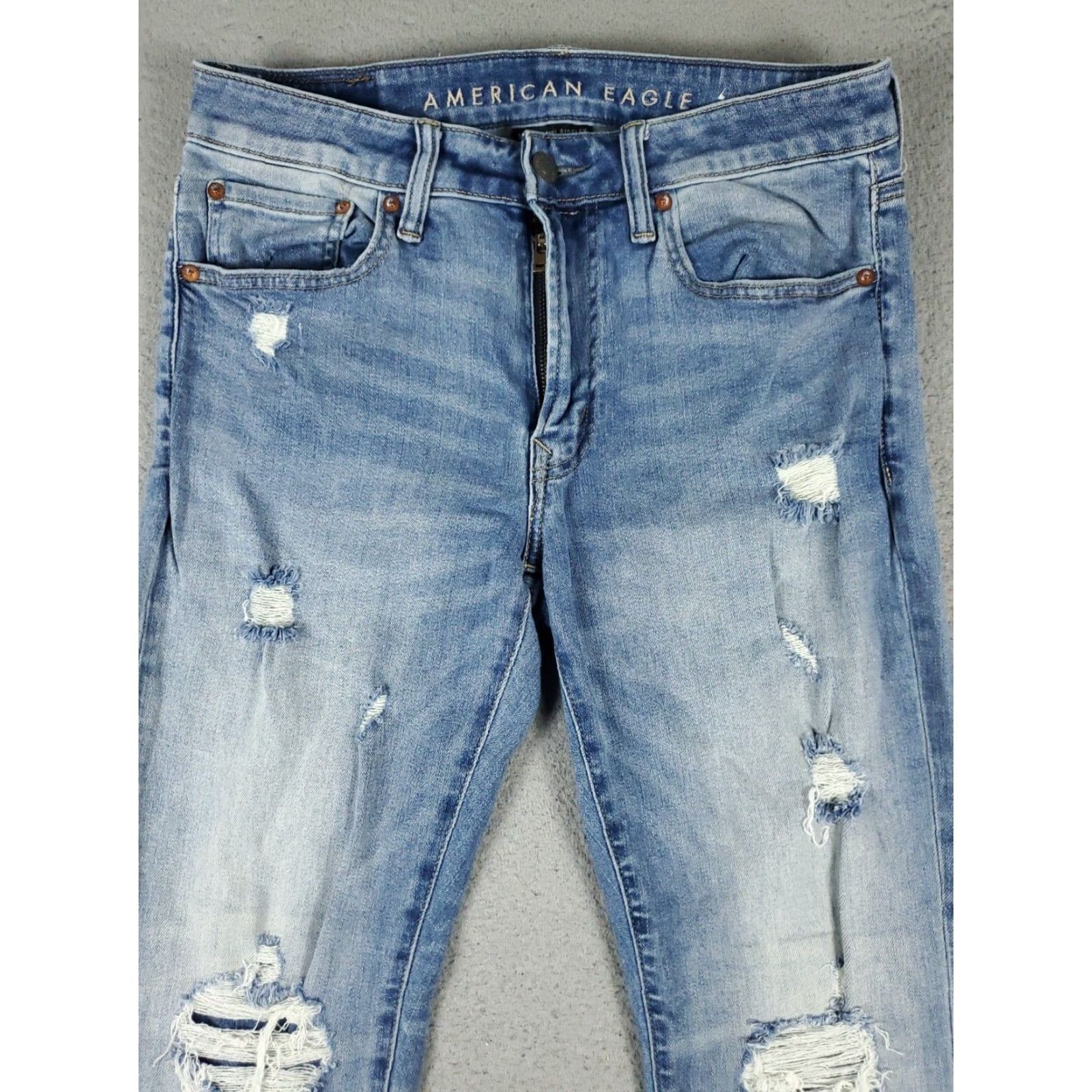 American Eagle Outfitters American Eagle Mens Slim Straight Leg Blue Distressed Denim Jeans Pants 31x32 Size US 31 - 2 Thumbnail