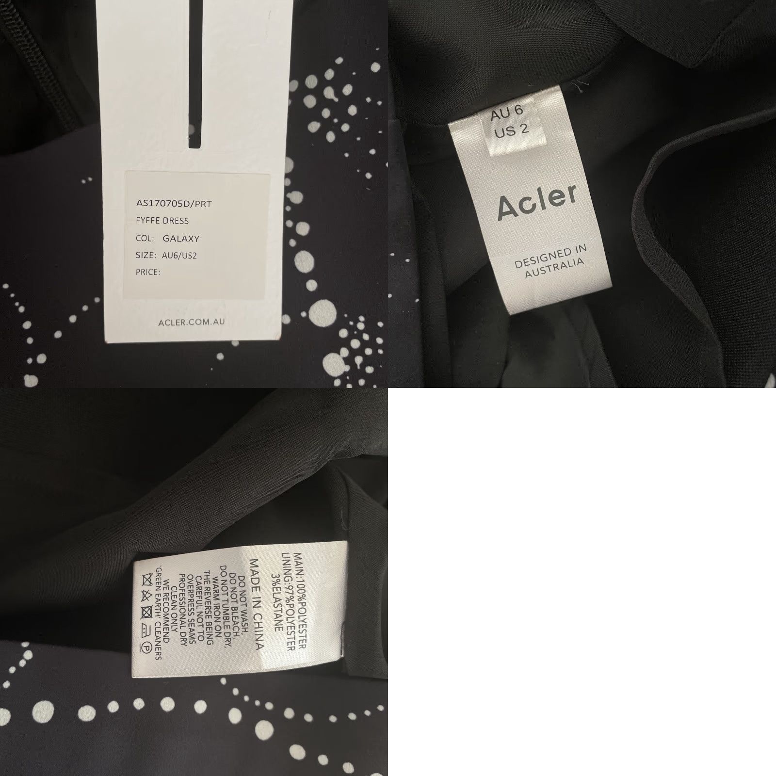 Acler Acler Fyffe Open Shoulder Galaxy Mini Dress AU 6 US 2 Black White Womens Size XS / US 0-2 / IT 36-38 - 8 Thumbnail