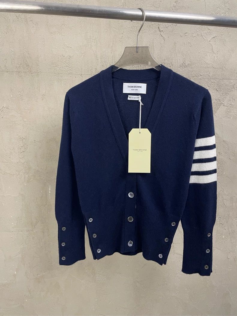 Thom Browne Thom browne Size 0 Dark blue four-striped pure cashmere ca Size XXS / US 00 / IT 34 - 1 Thumbnail