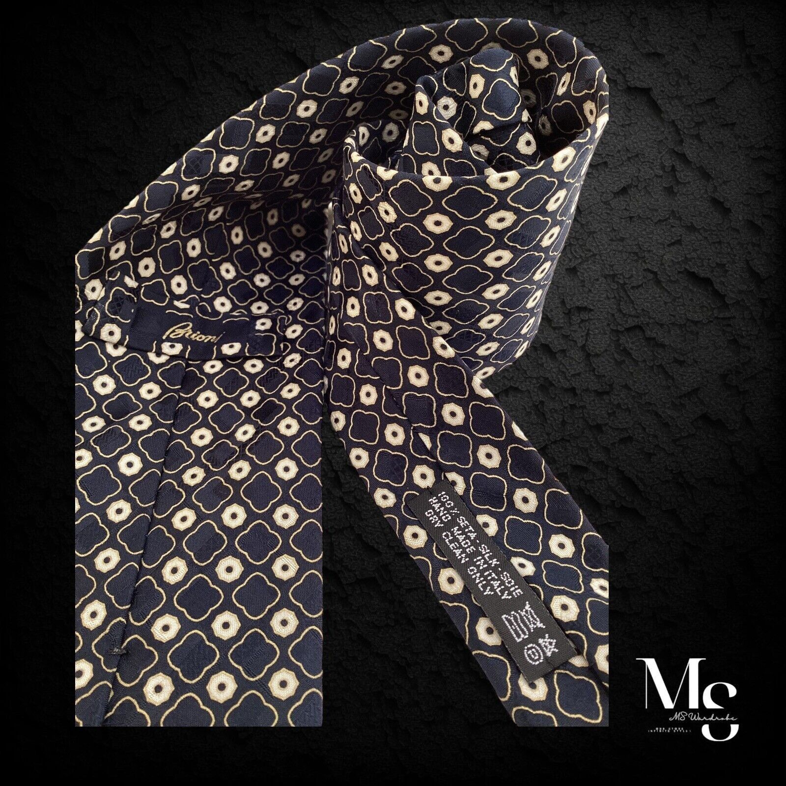 Brioni BRIONI Black Beige Geometric Luxury Silk Tie Hand.Made Italy Size ONE SIZE - 3 Thumbnail