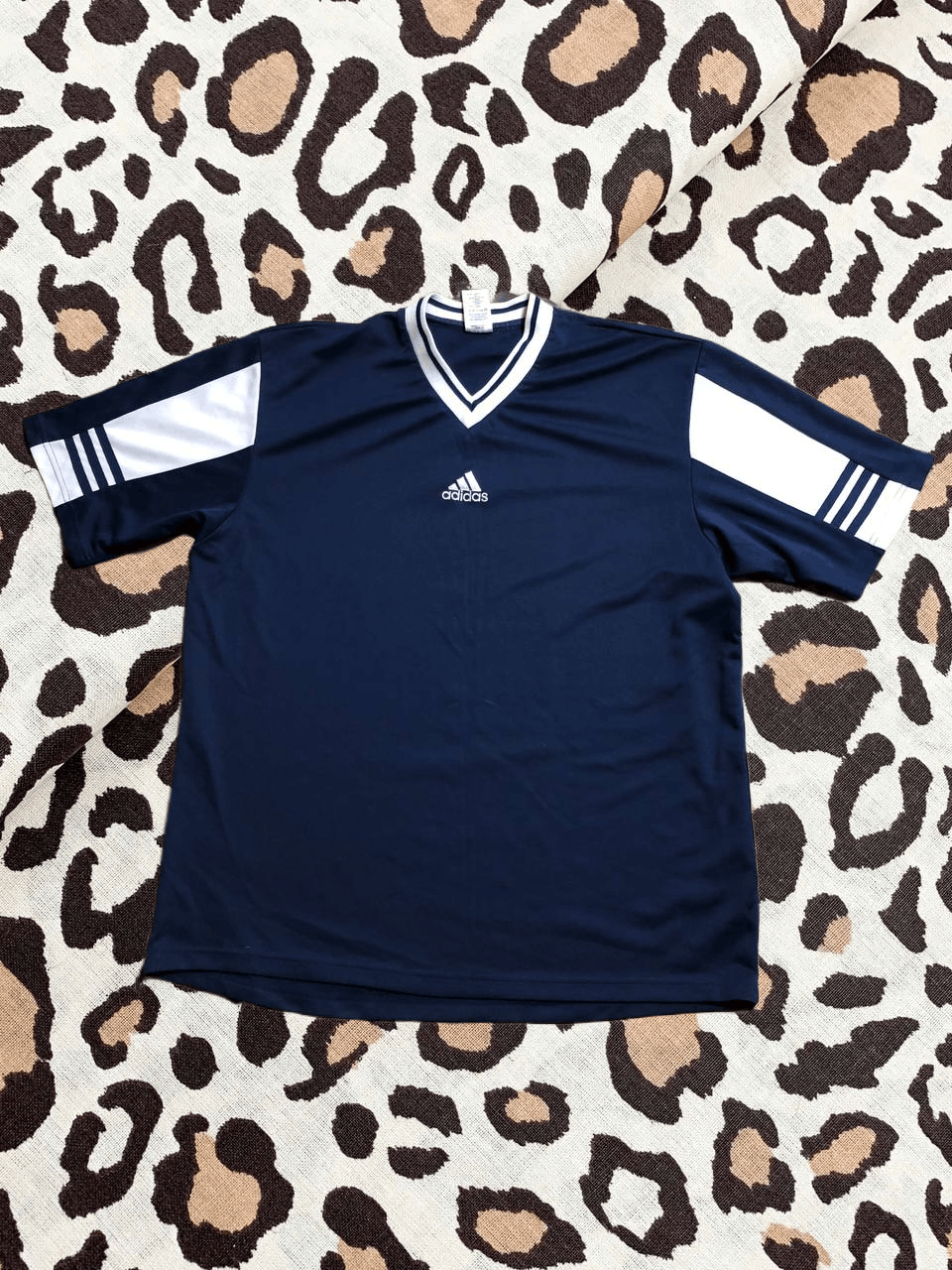Rare Vintage Adidas Jersey V Neck Shirt Blue XLarge