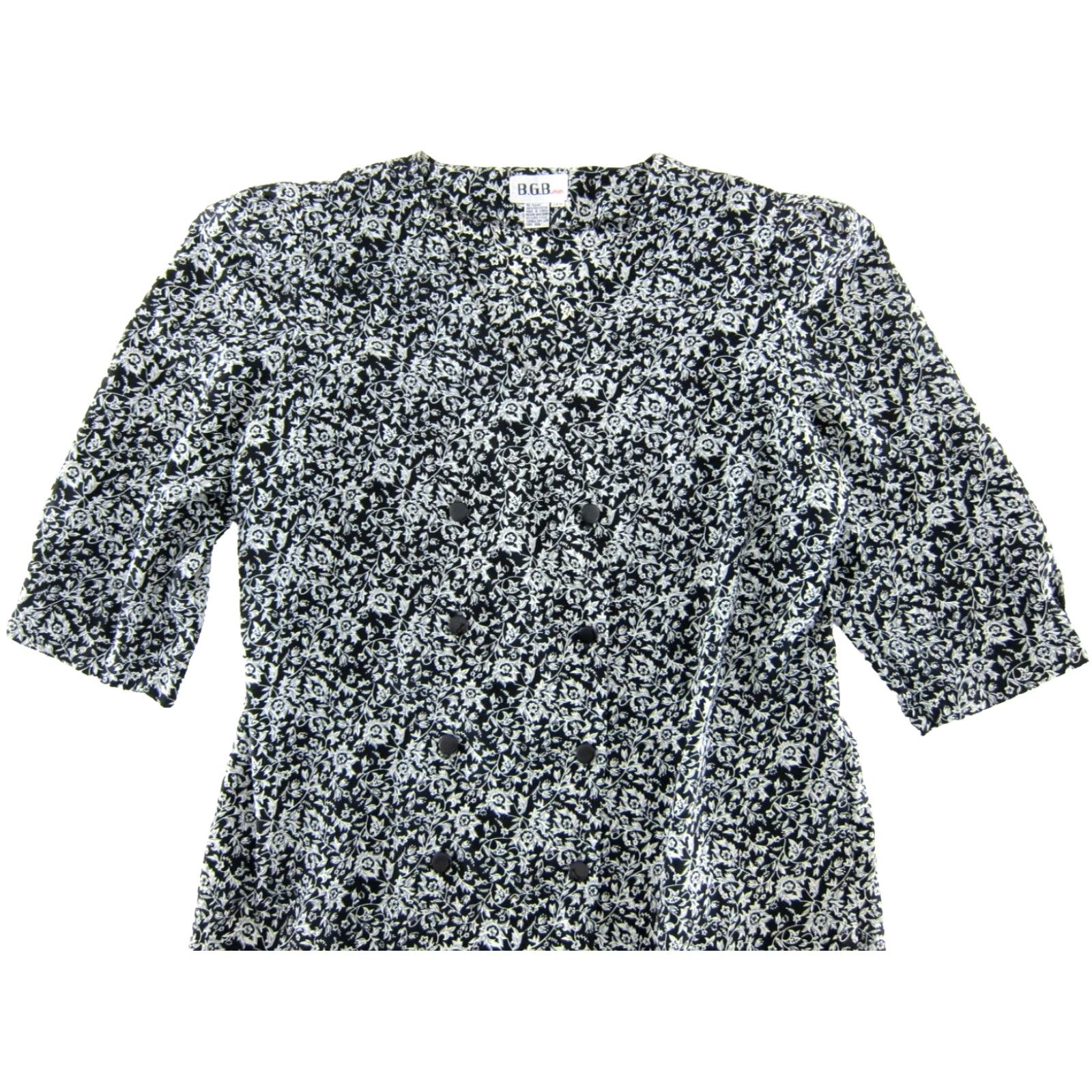 Vintage VINTAGE B.G.B. Plus Dress 24W Midi 3/4 Sleeve Black Floral Button Down Black Polyester Women Size 4XL / US 24-26 - 4 Thumbnail