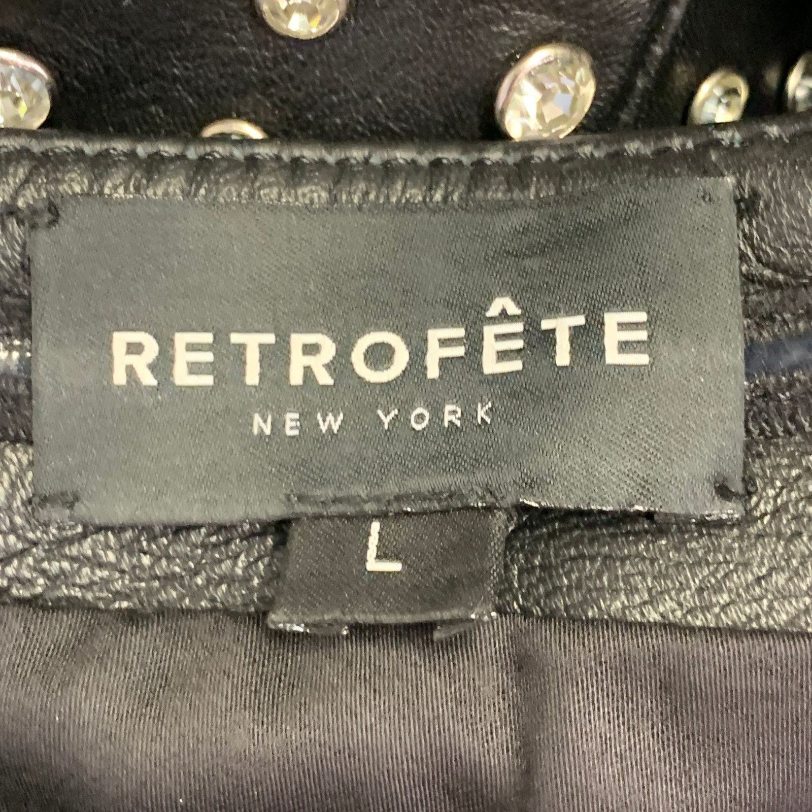 Retrofete L Black Silver Leather Strapless Crystal Studded Mini Dress Size L / US 10 / IT 46 - 5 Thumbnail