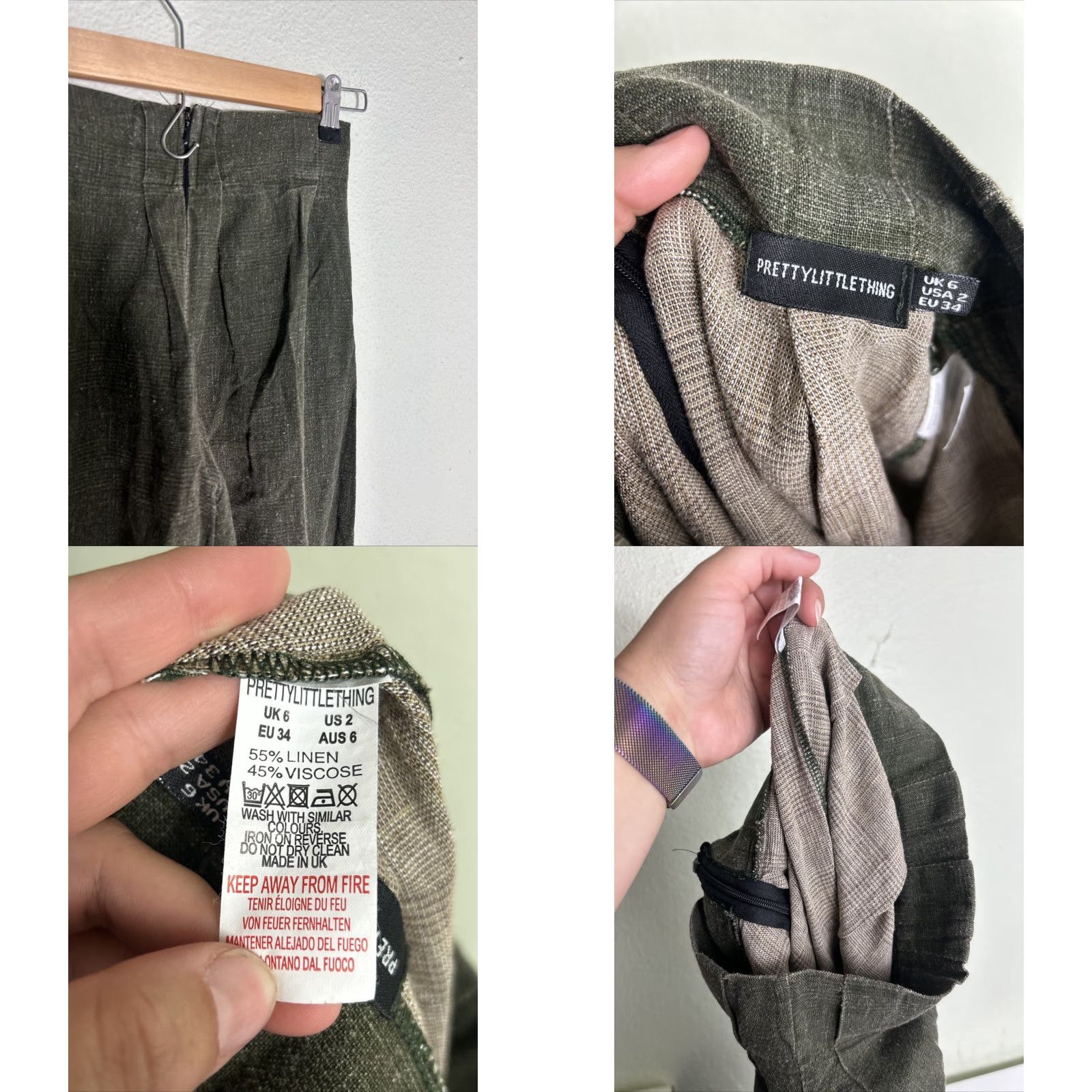 PrettyLittleThing PRETTYLITTLETHING Womens Pants Olive Linen Blend Zip Back 2 Green 24x26 Bloomer Size 26" / US 2 / IT 38 - 9 Thumbnail