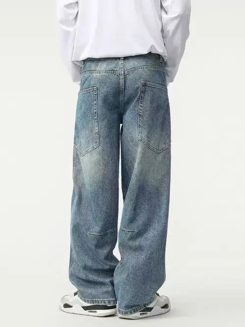 Japanese Brand Vintage street spliced washed and worn loose jeans Size US 34 / EU 50 - 5 Thumbnail