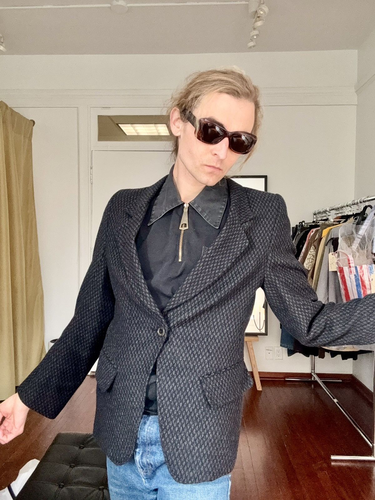 Ann Demeulemeester Ann Demeulemeester Archive Diamond Print One Button Blazer Size US XS / EU 42 / 0 - 15 Thumbnail