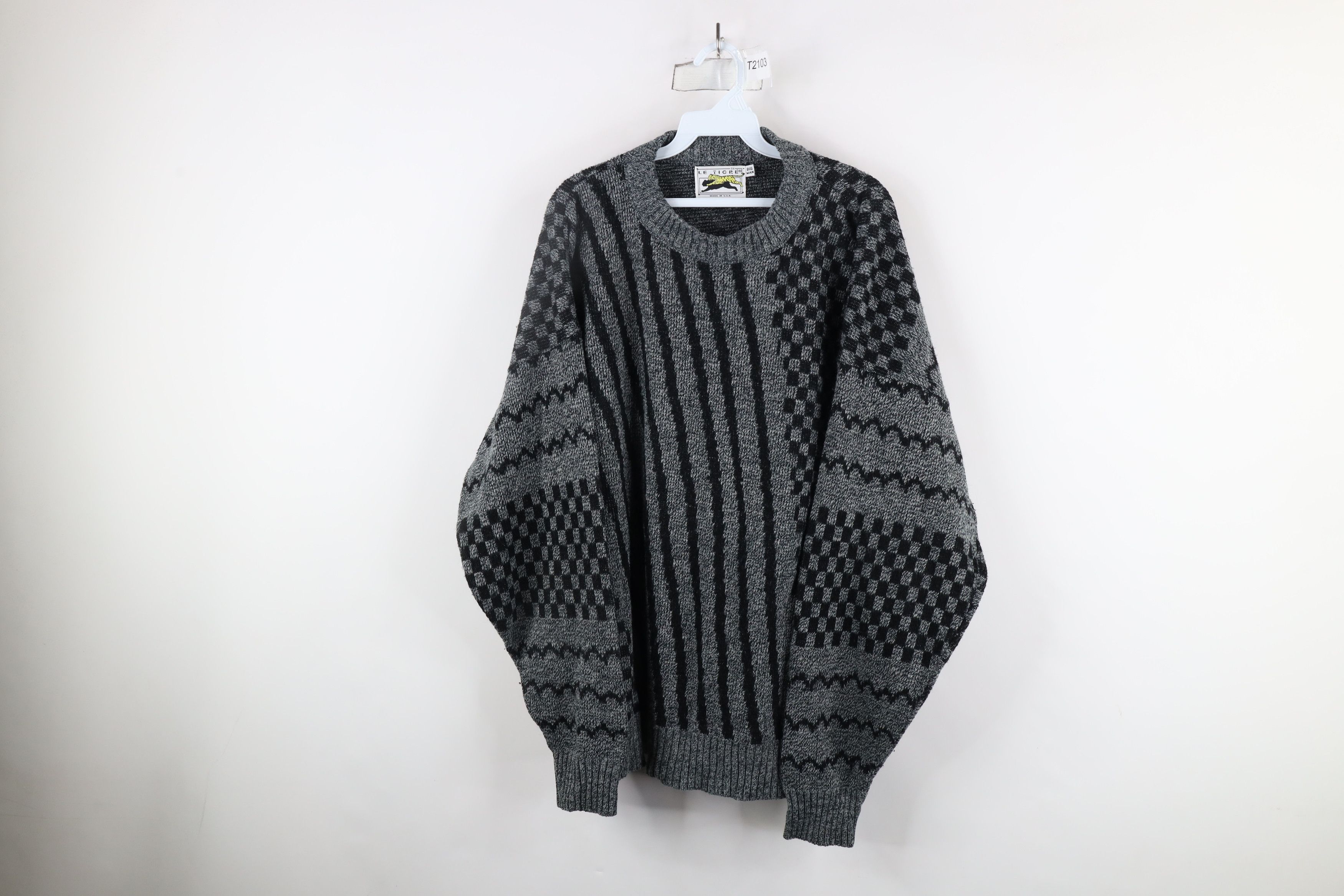 Vintage Vintage 90s Coogi Style Checkered Striped Knit Sweater USA Size US XXL / EU 58 / 5 - 1 Thumbnail