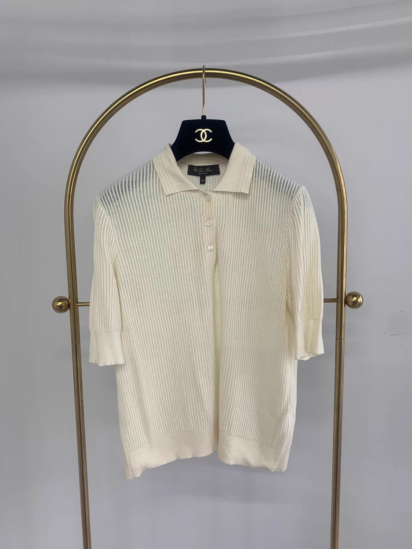 Loro Piana LoroPiana Cream Waffle Lapel Short Sleeve Top Size 40 New Size S / US 4 / IT 40 - 1 Thumbnail