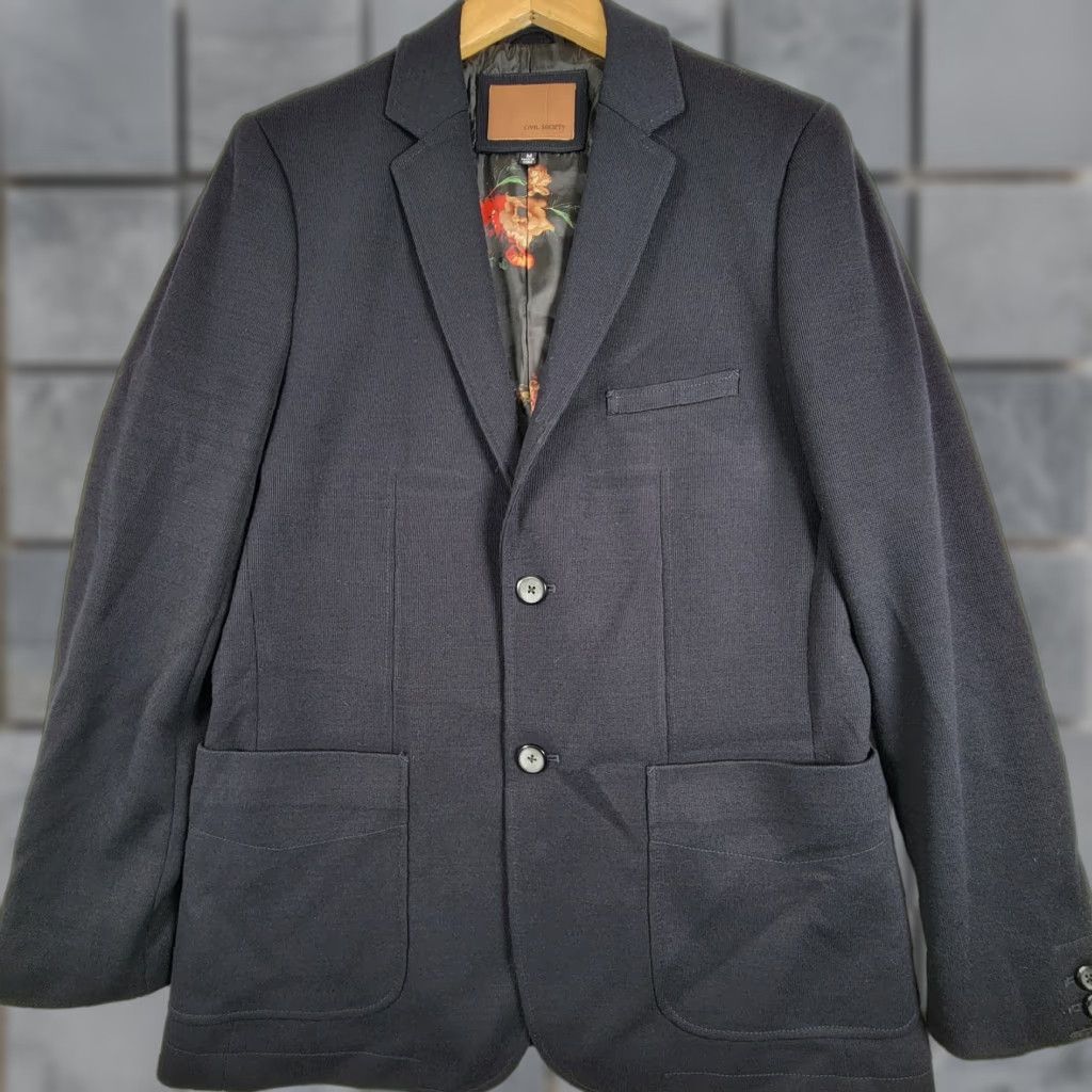 Vintage Civil Society Blazer Jacket Men XL Grey Two-Button Notch Lapel Regular - Knit Unstructured 2 BTN Dry Clean Only Size 40R - 1 Thumbnail