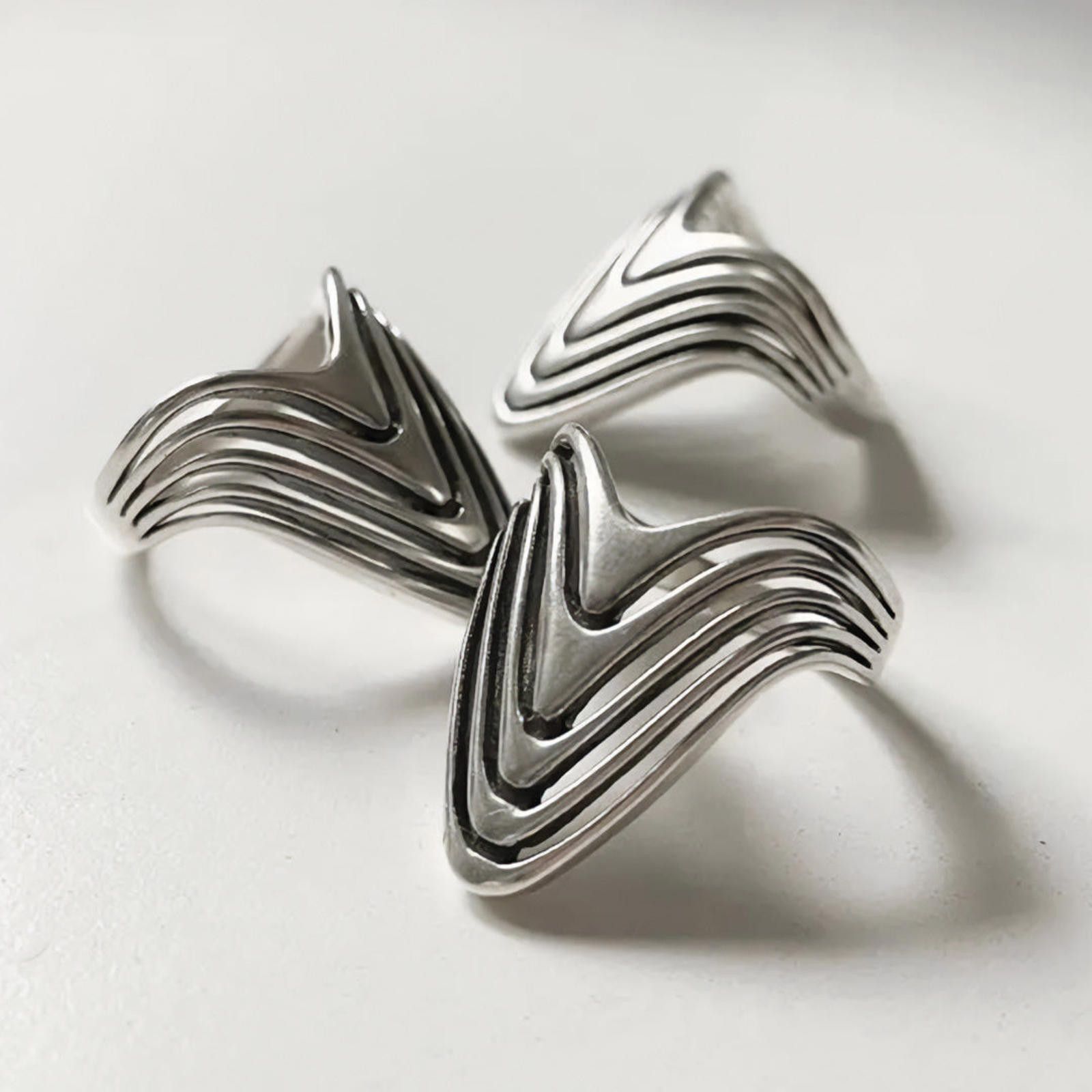 Jewelry Silver Geometric Chevron Statement Ring, Bold Silver Ring Size ONE SIZE - 3 Thumbnail
