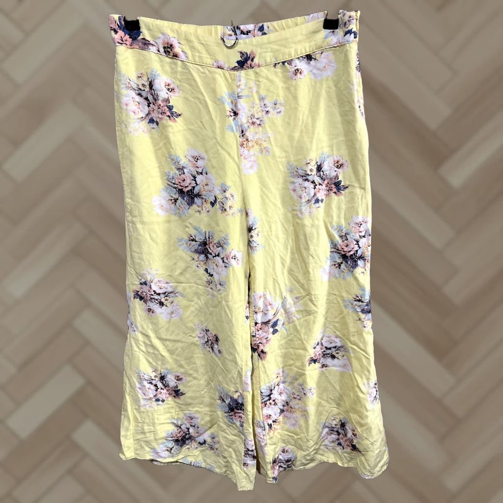 Anthropologie Anthropologie Women Pants Floral Yellow Wide-Leg 6 Size 28" / US 6 / IT 42 - 1 Thumbnail