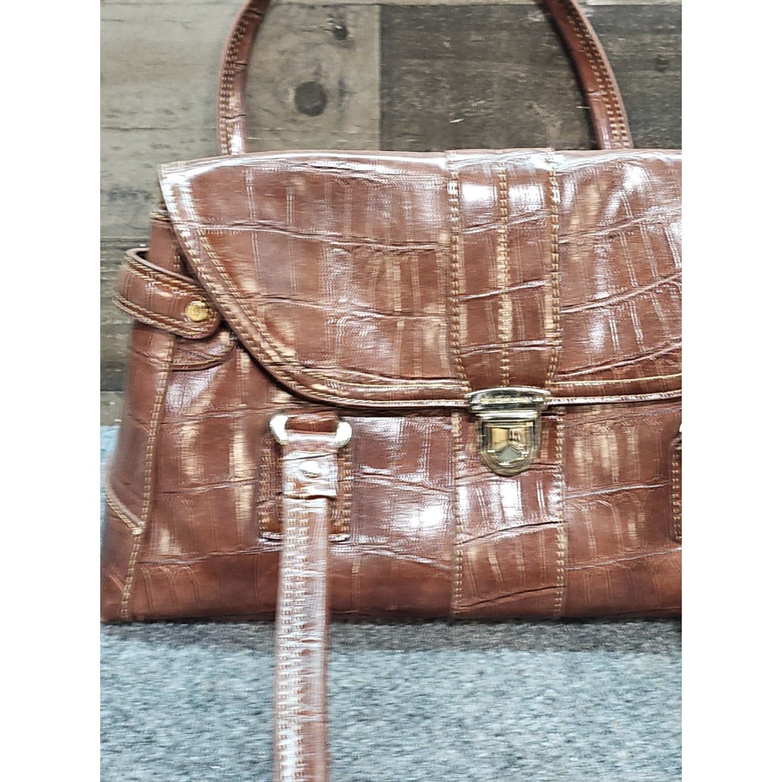 Liz Claiborne Liz Claiborne Hand Bag Purse Brown False Leather Print NWT 15"x8" Tote Bag Size ONE SIZE - 3 Thumbnail