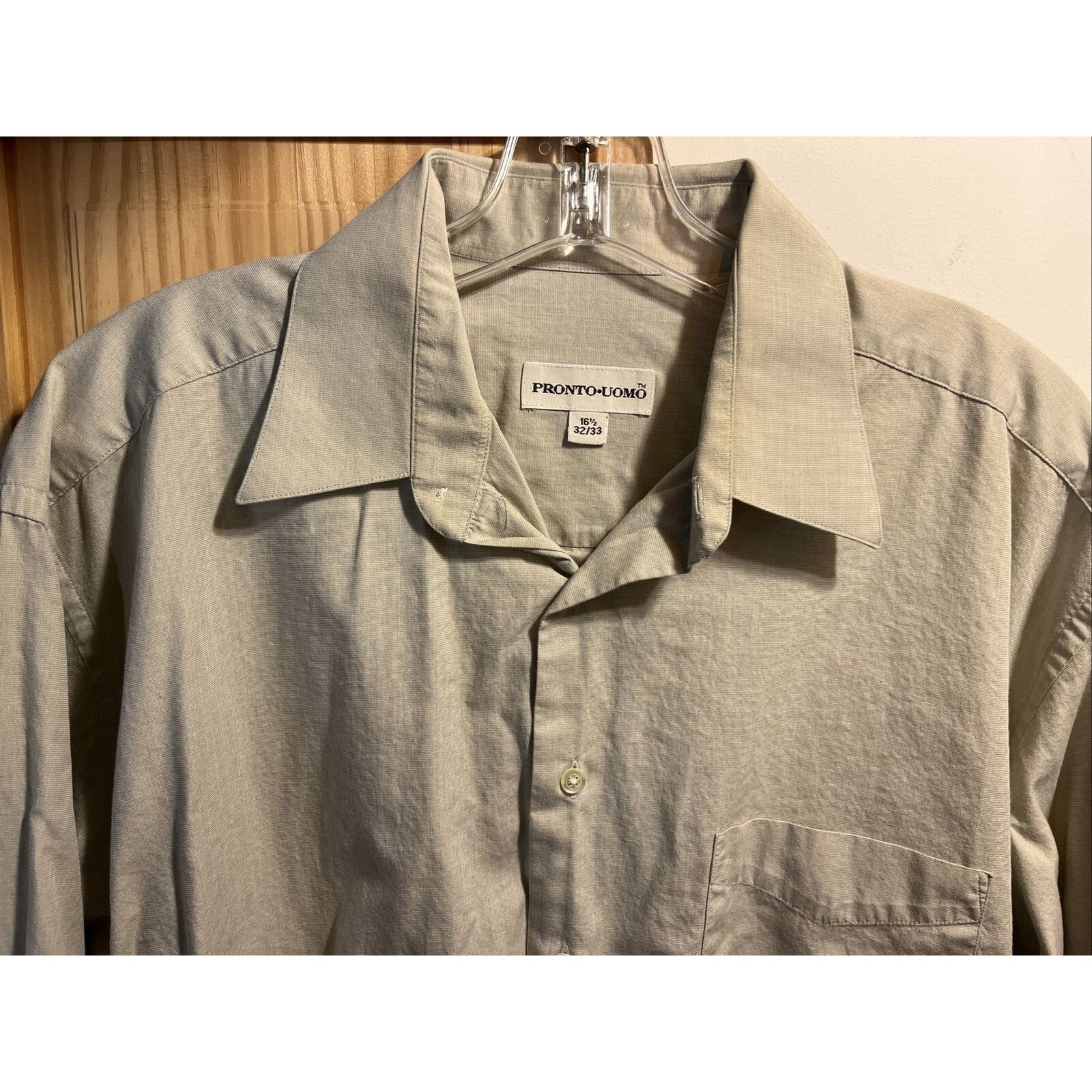 Pronto Uomo Pronto-Uomo Men’s 16.5 32/33 Beige LS Cotton Shirt EUC Size US XL / EU 56 / 4 - 6 Thumbnail