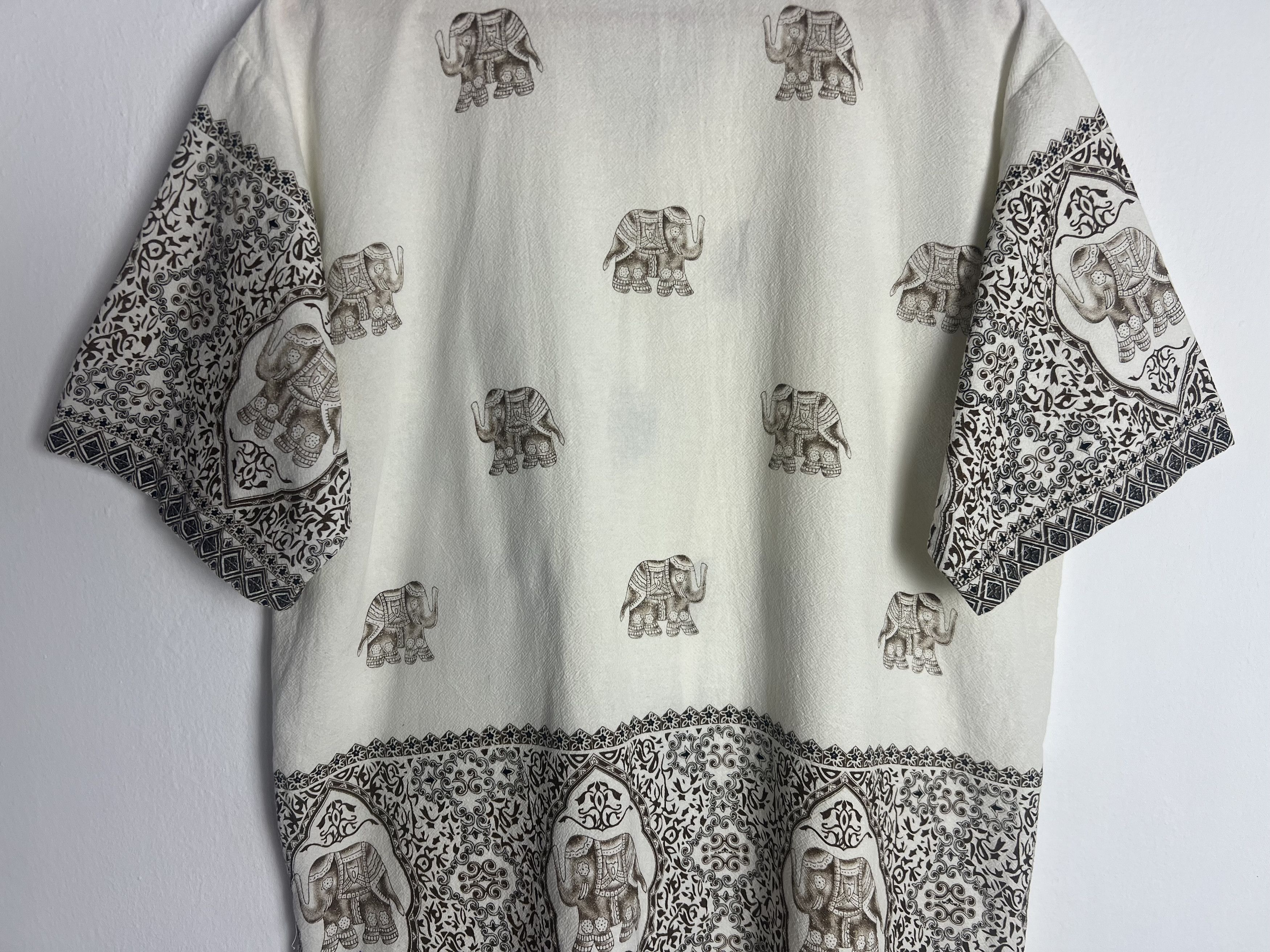 If Six Was Nine Elephant Print Patterned Trim Collar Camp Shirt Size US L / EU 52-54 / 3 - 10 Thumbnail