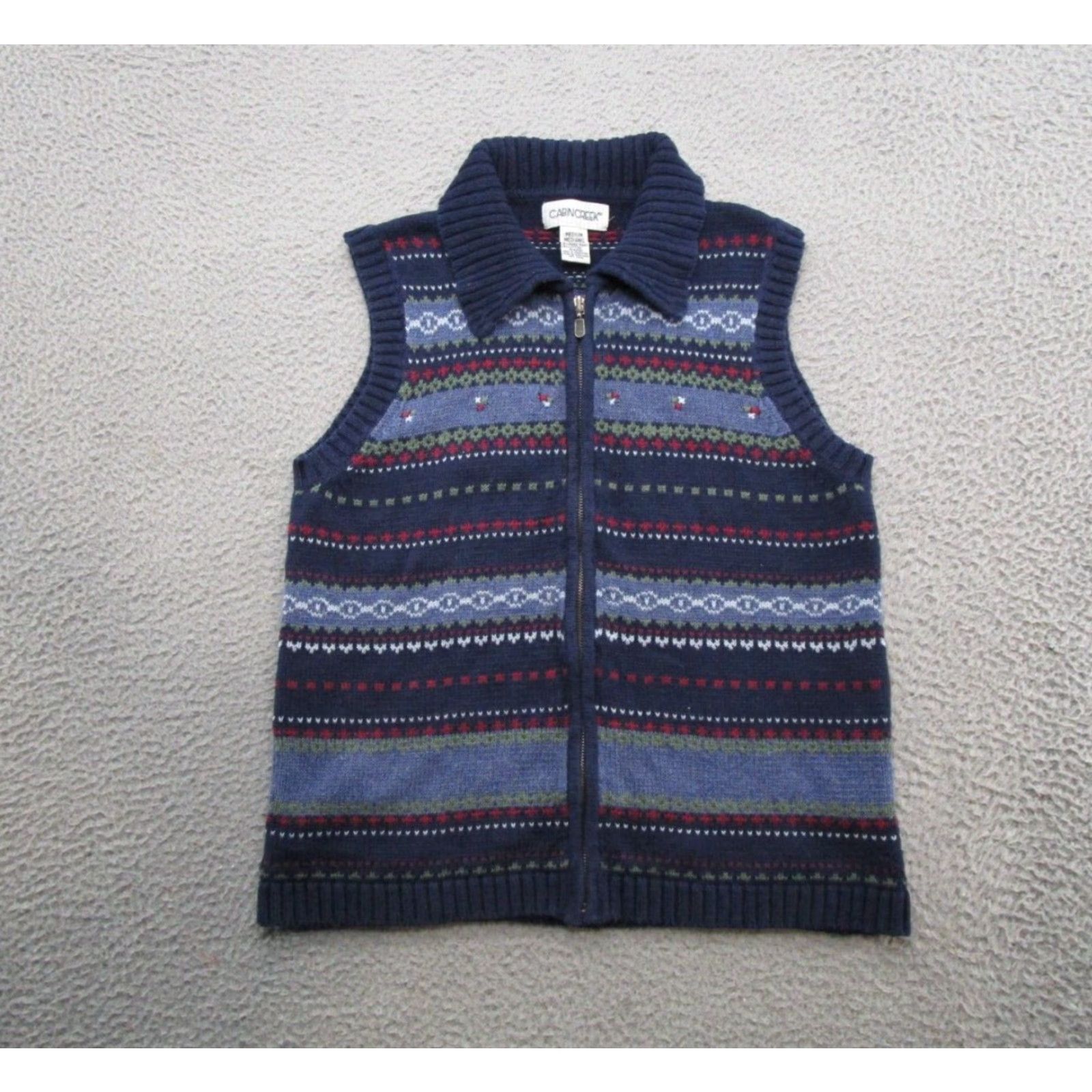 Vintage Cabin Creek Striped Fair Isle Full Zip Sweater Vest Women's M Collared Blue Sleeveless Vest Size M / US 6-8 / IT 42-44 - 2 Thumbnail