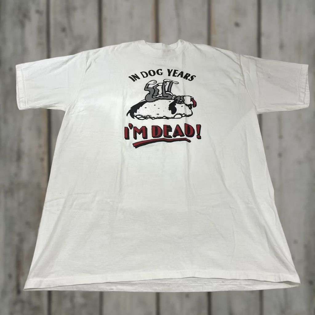 Vintage VINTAGE All Sport T-Shirt Dog Years I'm Dead 90s Funny Graphic White 2XL Mens Shirt Size US XXL / EU 58 / 5 - 1 Thumbnail